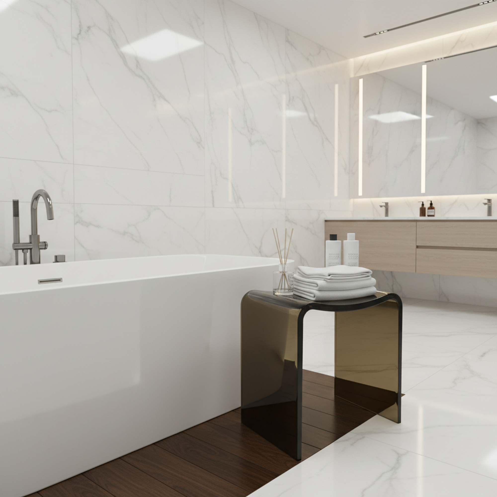 Resin Stone Freestanding Shower Stool with Gently Curved Seat