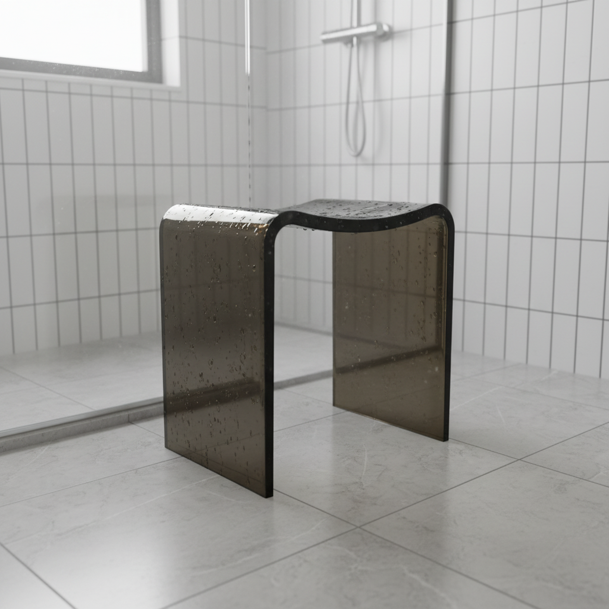 Resin Stone Freestanding Shower Stool with Gently Curved Seat