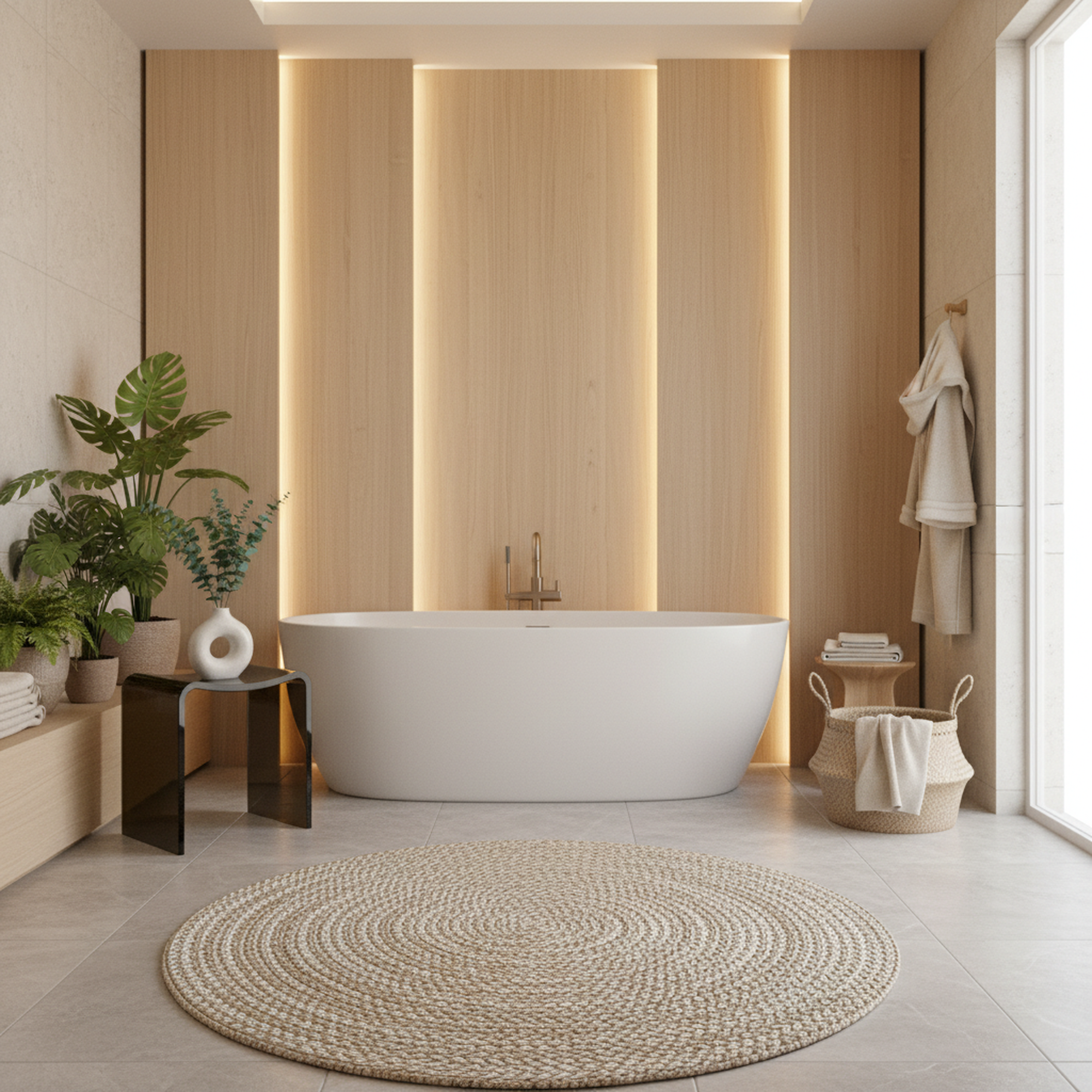 Resin Stone Freestanding Shower Stool with Gently Curved Seat