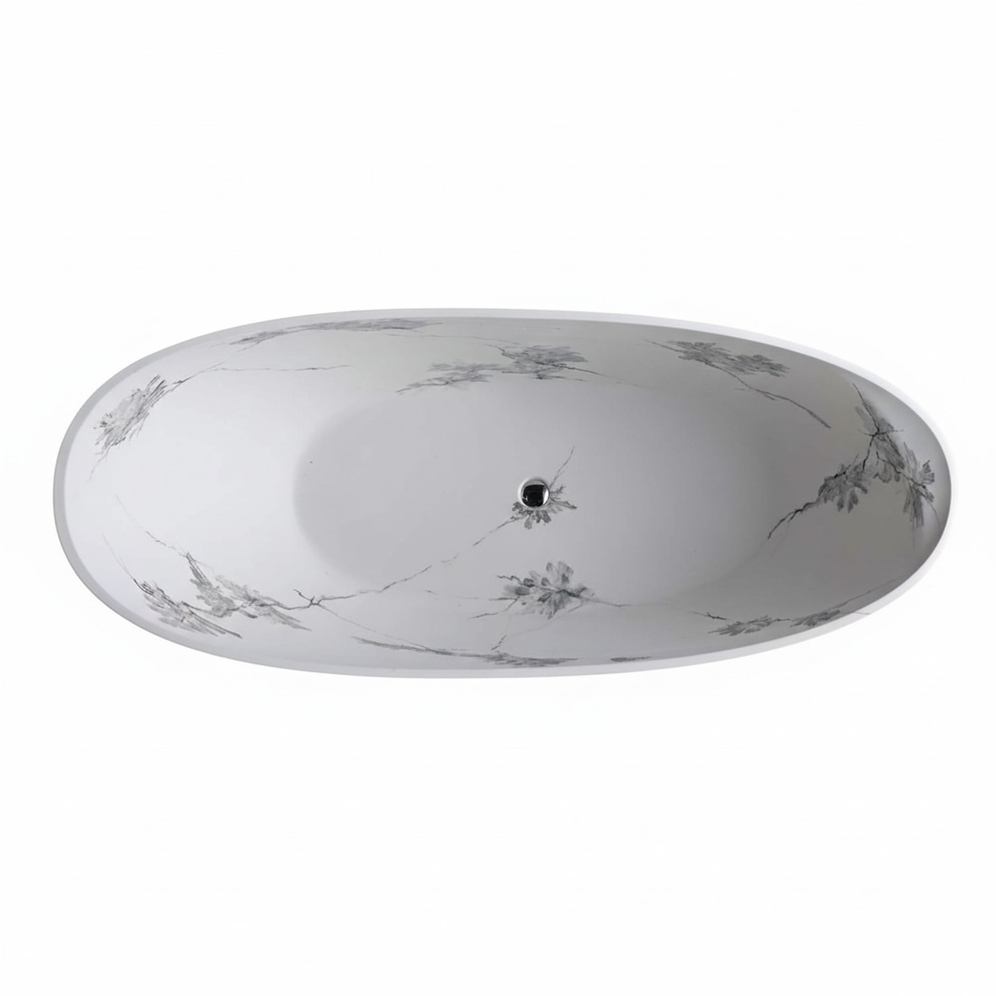 74" Sculptural Freestanding Solid Surface Bathtub with Artistic Ink-Wash Finish