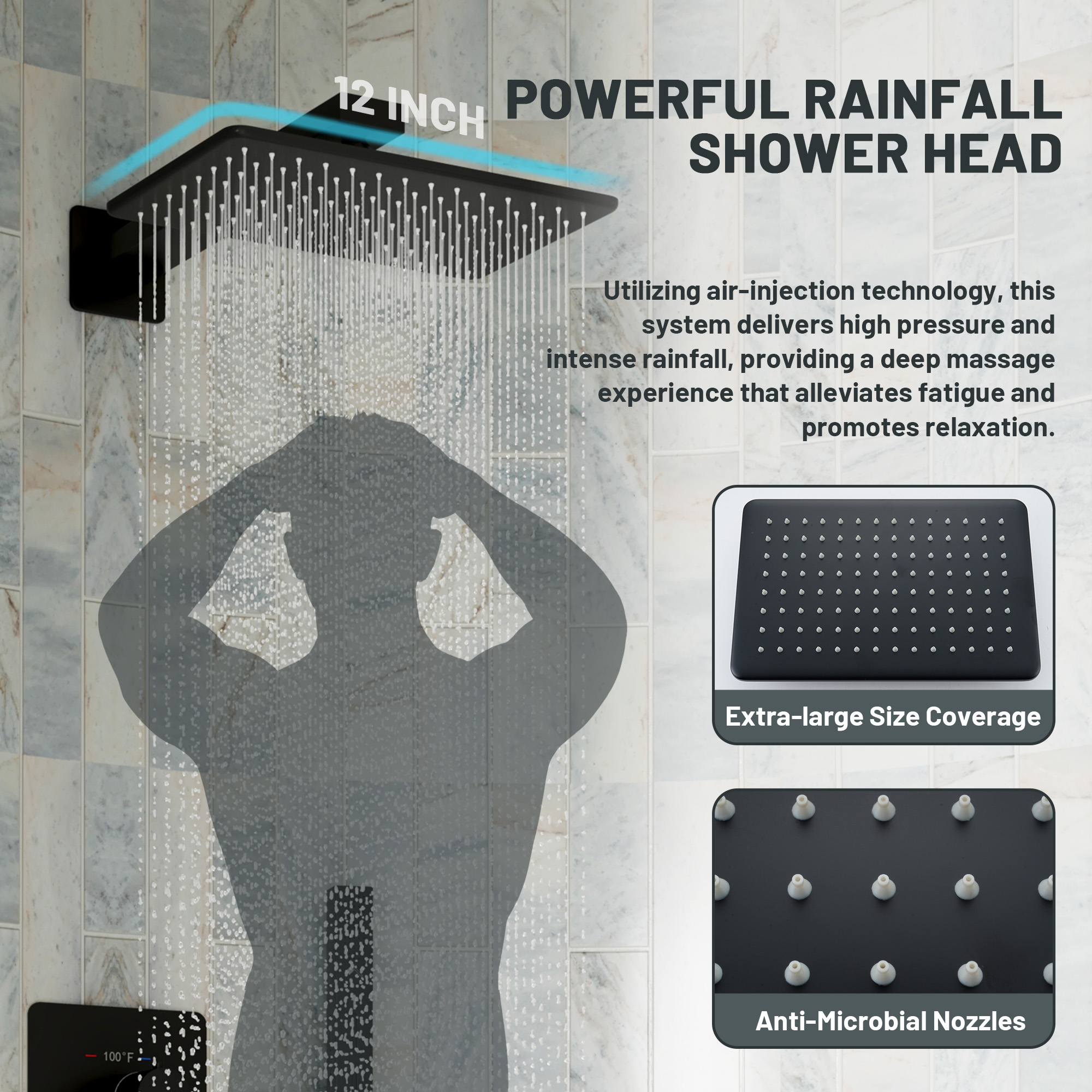 11.8*7.8 inch Coaxial Thermostatic Shower System with 2-Function Handheld
