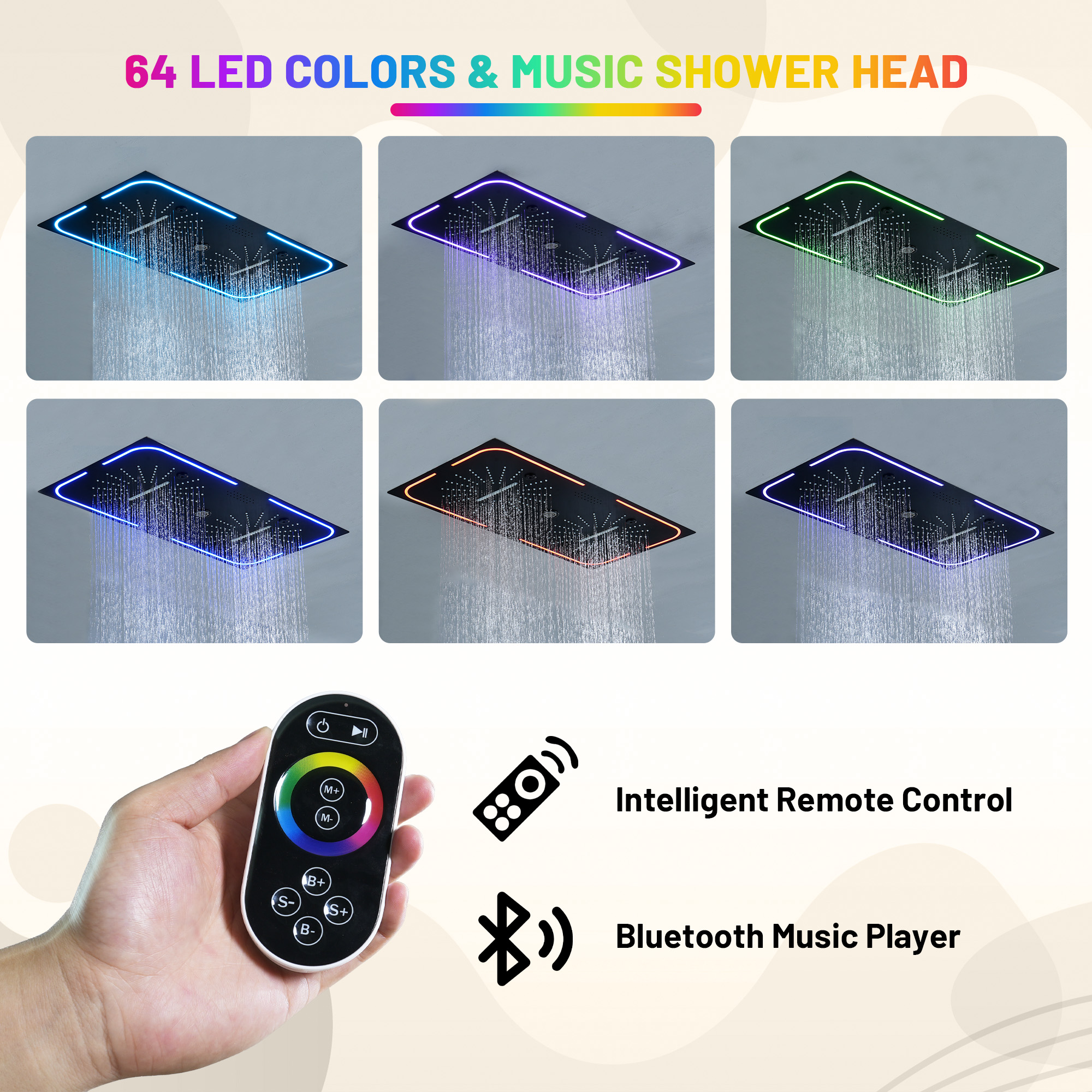 27.55*13.78 inch 4-Function Luxury Digital Shower System with LED & Bluetooth