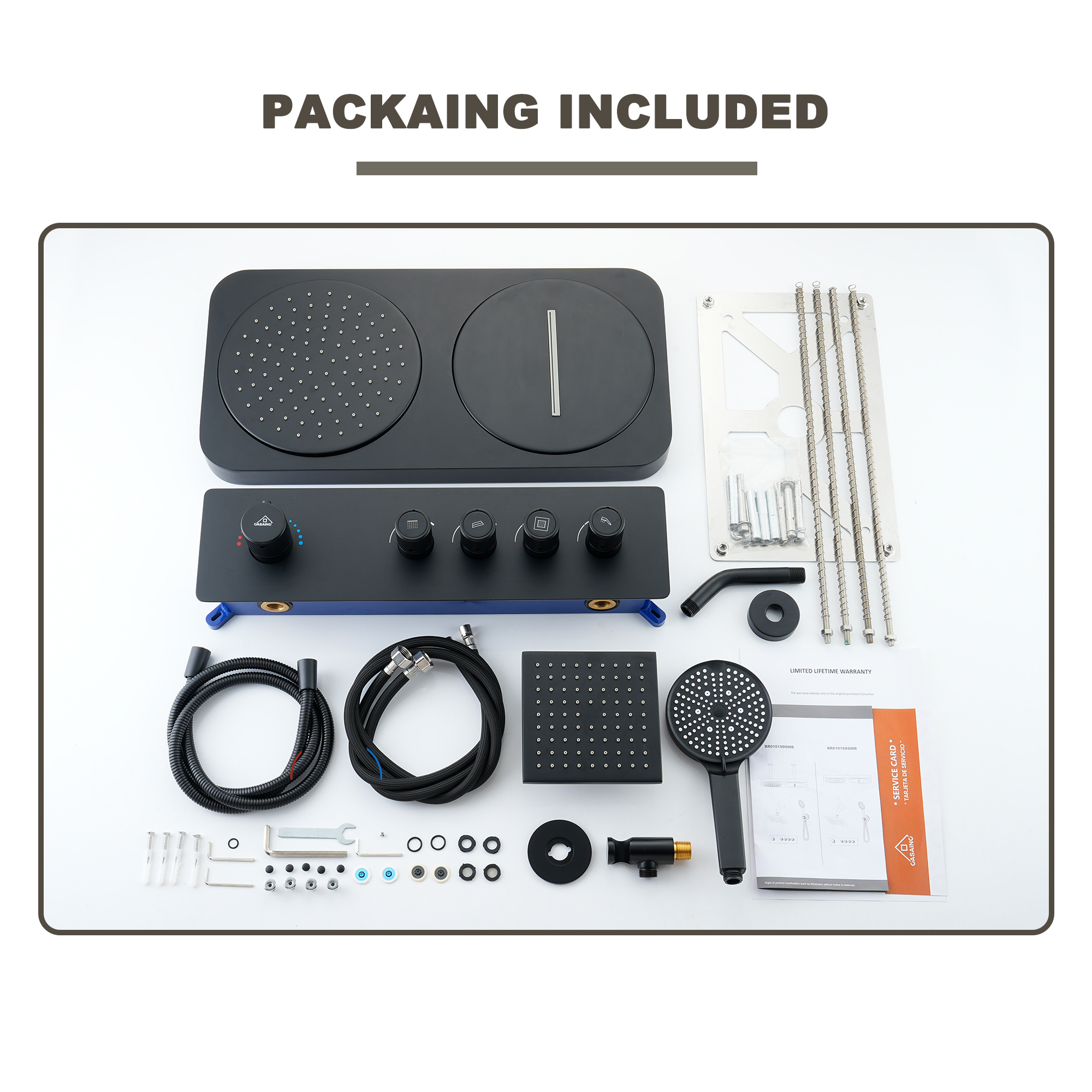 22.56" x 11.22" Flush-Mounted 4-Function Thermostatic Dual Shower Head System