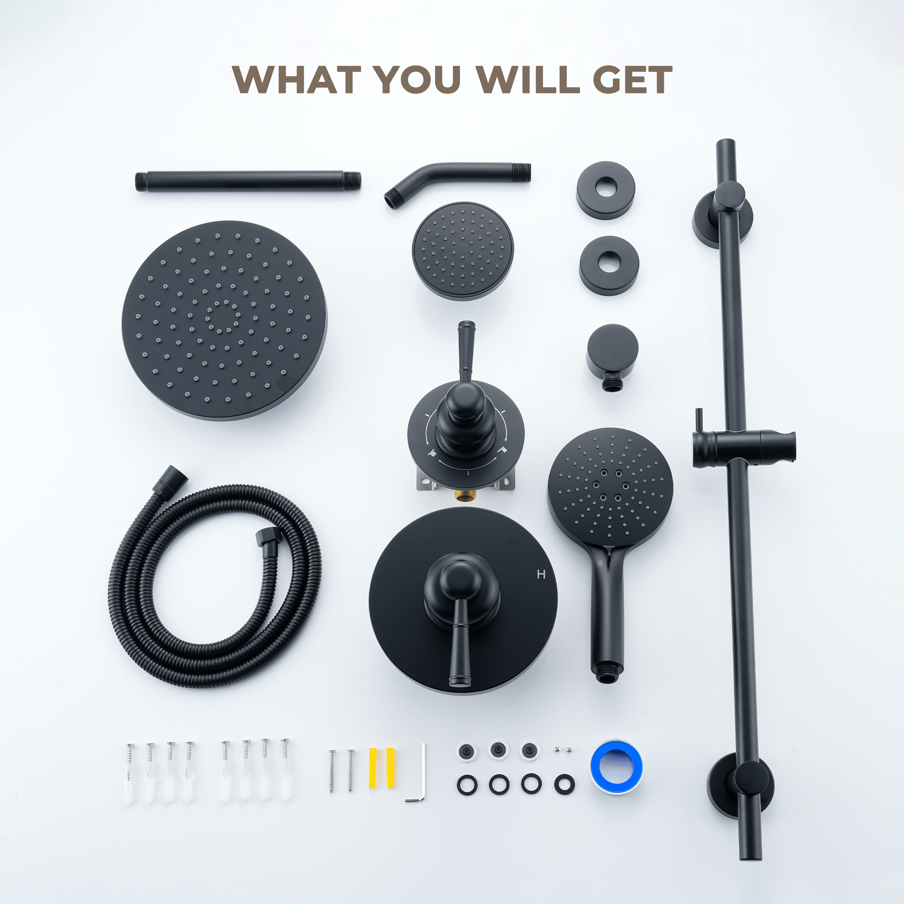 8-inch 3-Function Dual Shower Head System with 6 Spray Modes and Slide Bar