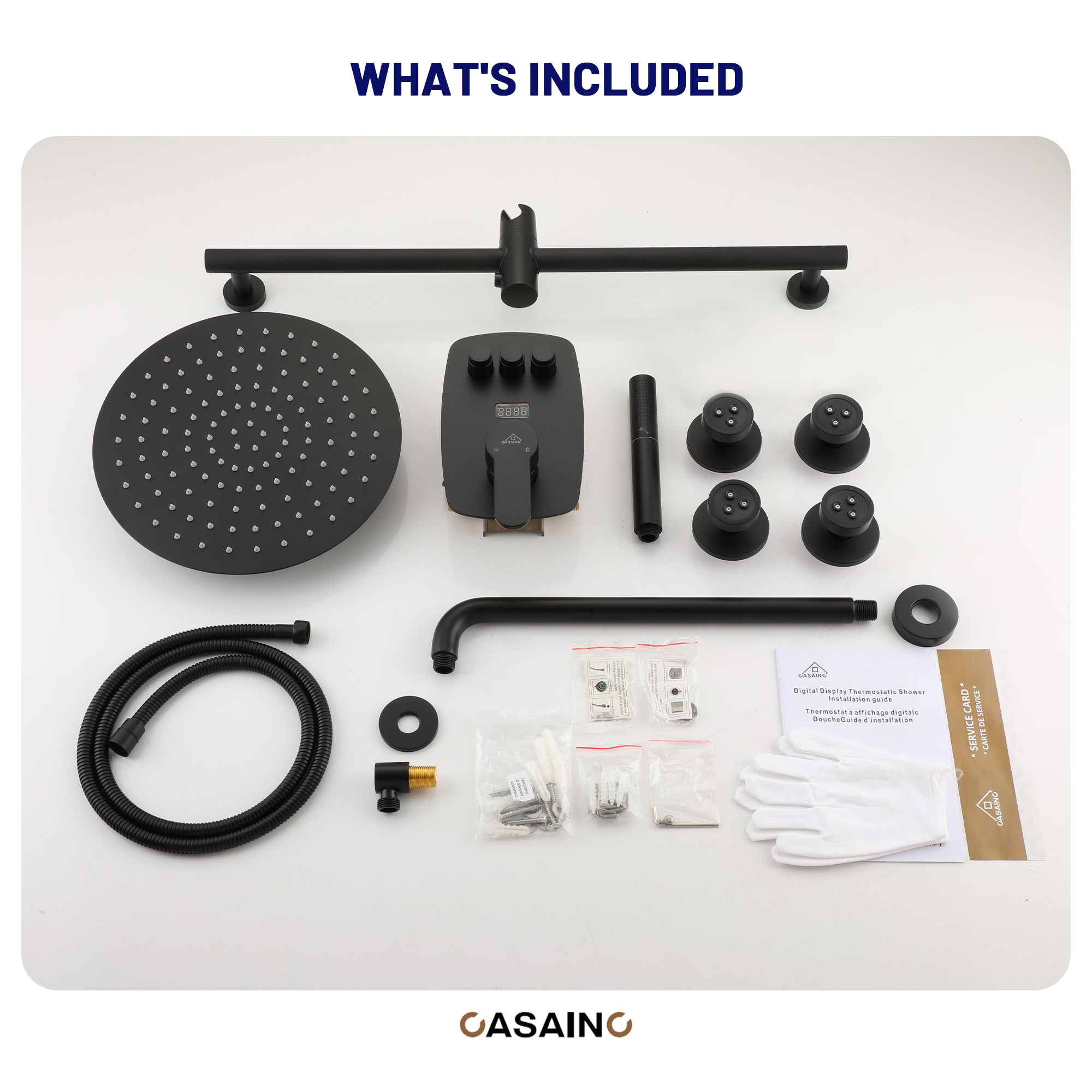 12-inch Wall-Mounted Body Jet Shower System with Slide Bar & Digital Display