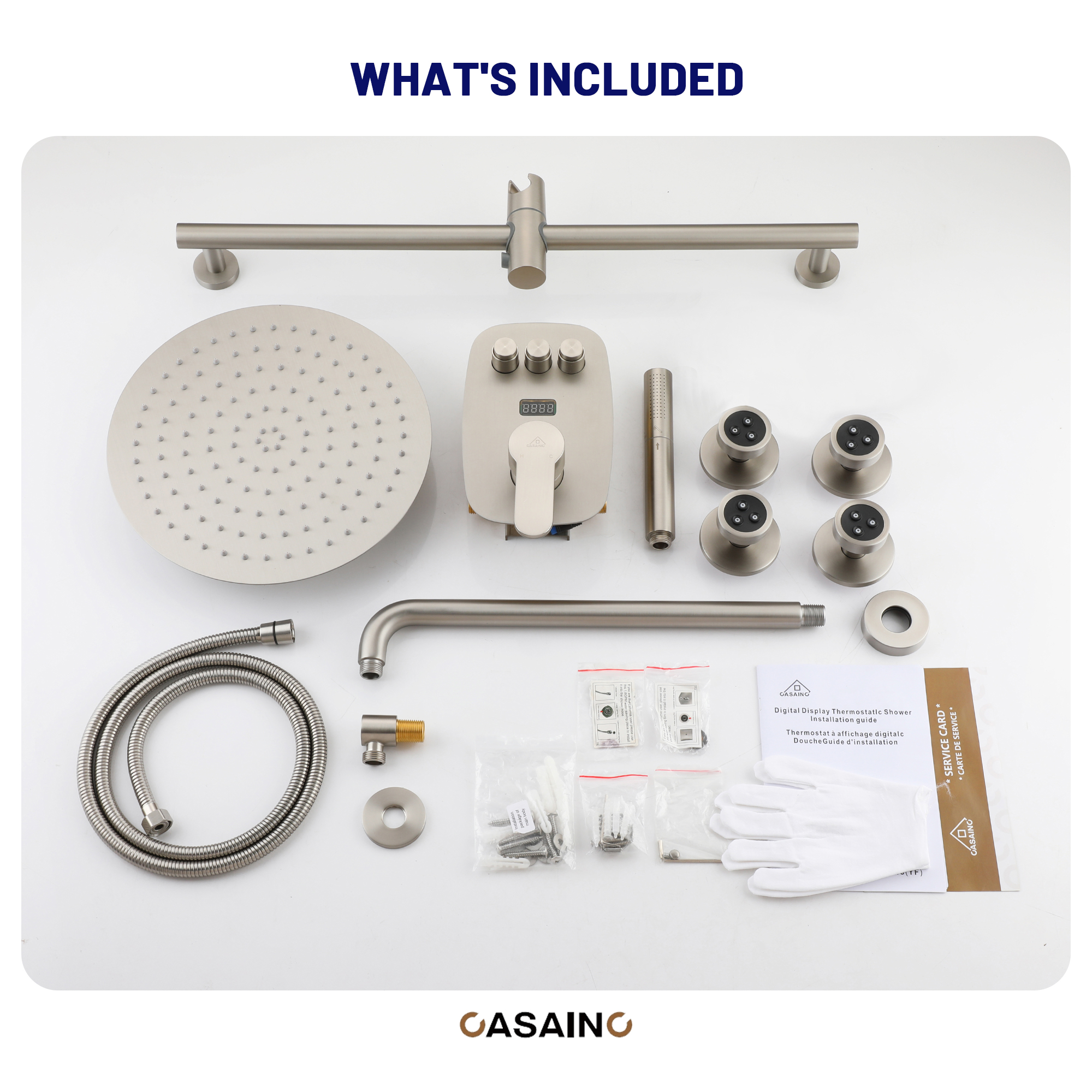 12-inch Wall-Mounted Body Jet Shower System with Slide Bar & Digital Display