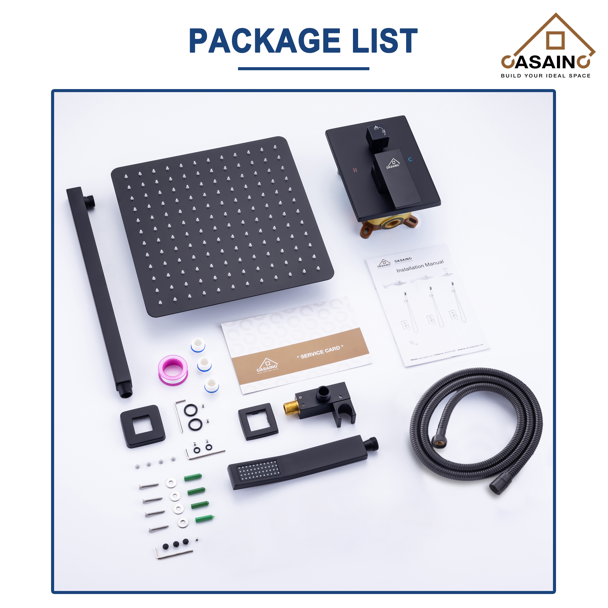 10"/12" Wall Mount Rainfall Shower Head System with Hand Shower