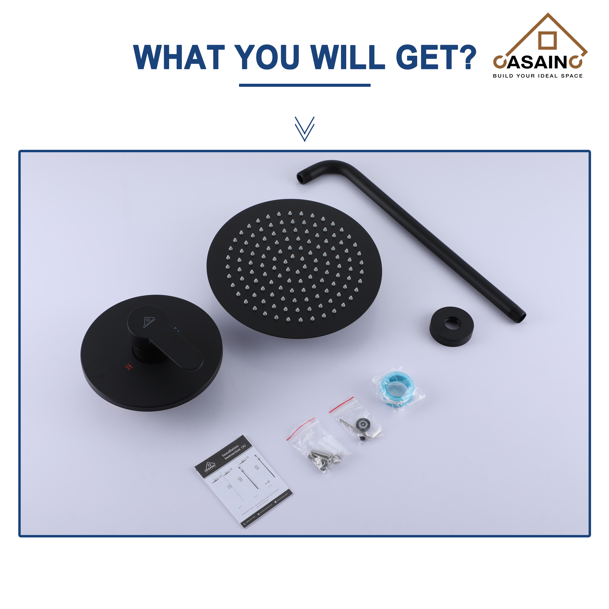 10" Wall Mount Round Shower Faucet Rain Shower System (Valve Included)