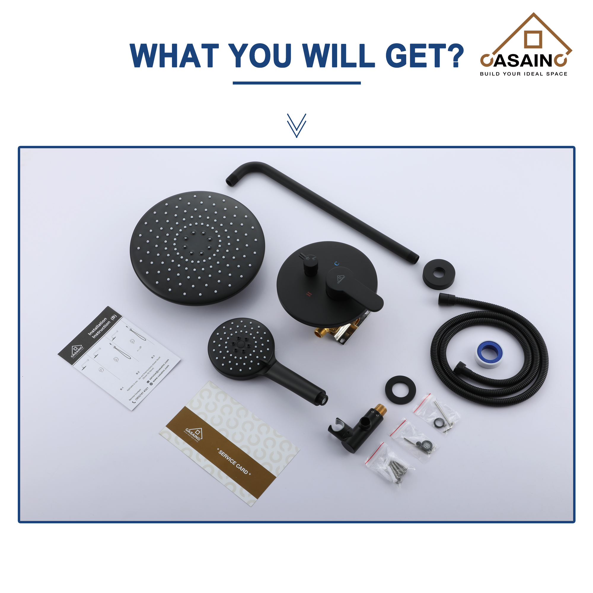 Casainc 3-Spray with 2.5 GPM 10 in. 2 Functions Wall Mount Dual Round Shower Heads in Spot in Matte Black (Valve Included)