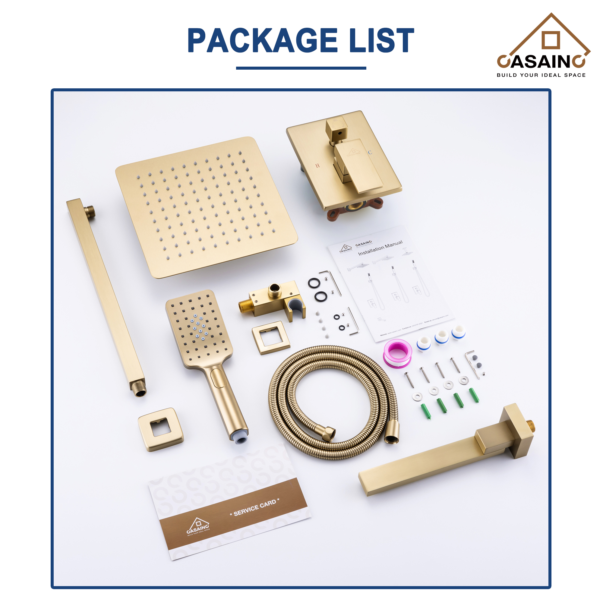 10" Brushed Gold Shower System Wall/Ceiling Mount Rain Shower System