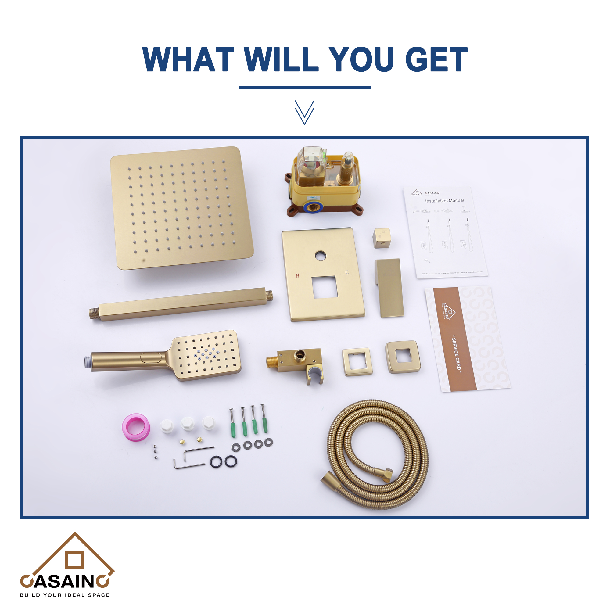 10" Brushed Gold Shower System Wall/Ceiling Mount Rain Shower System