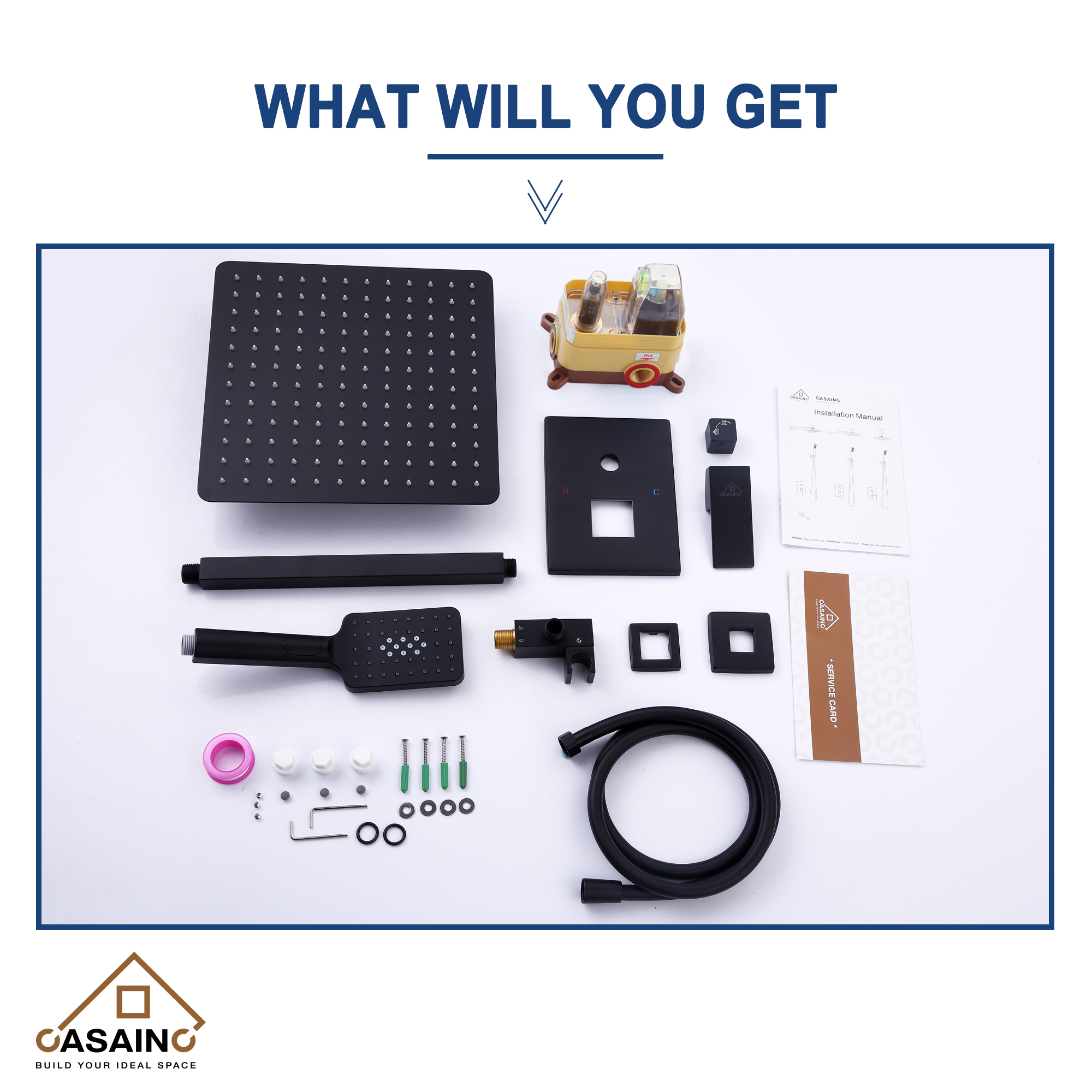 10" Square Ceiling Mounted Rain Shower System with Hand Shower