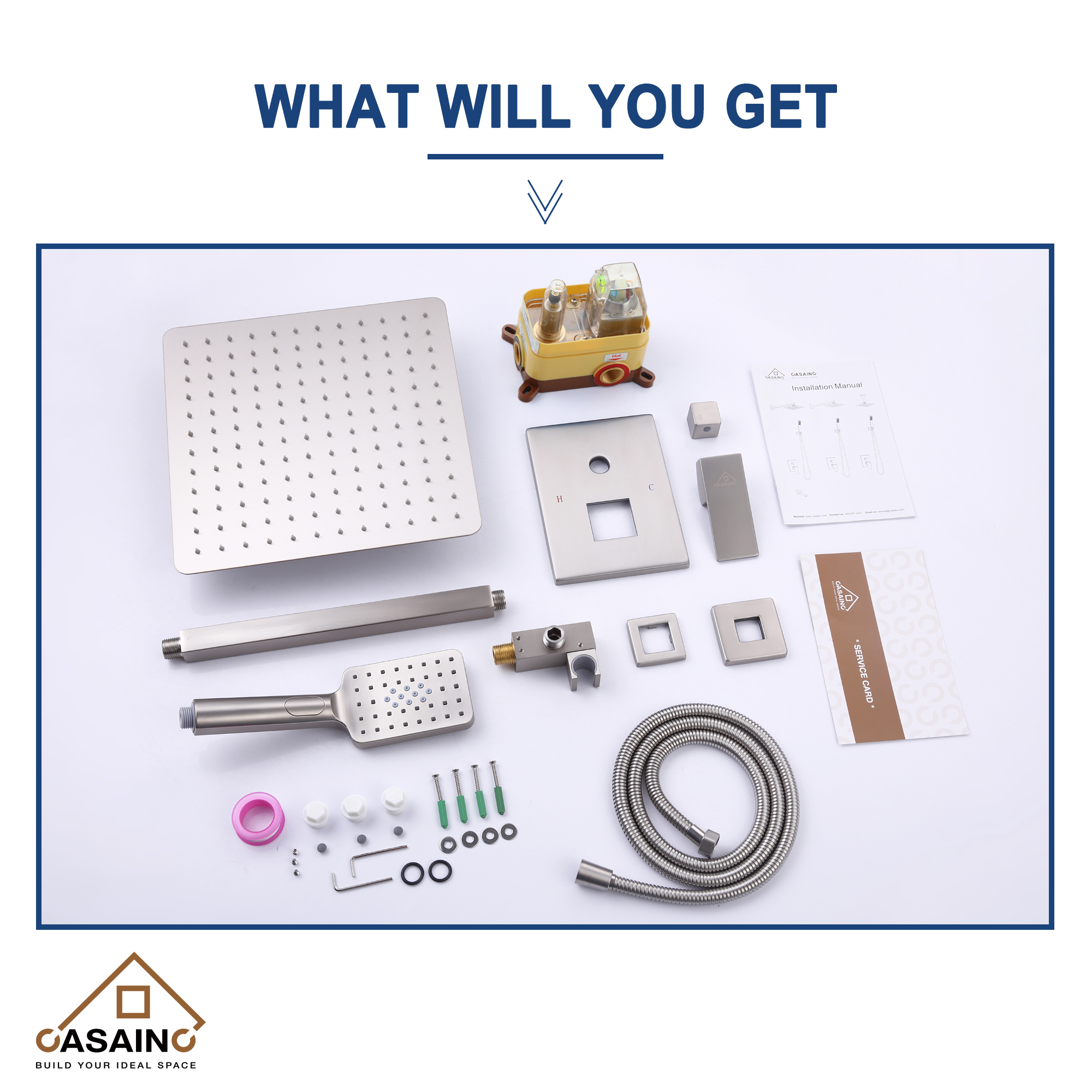 10" Square Ceiling Mounted Rain Shower System with Hand Shower