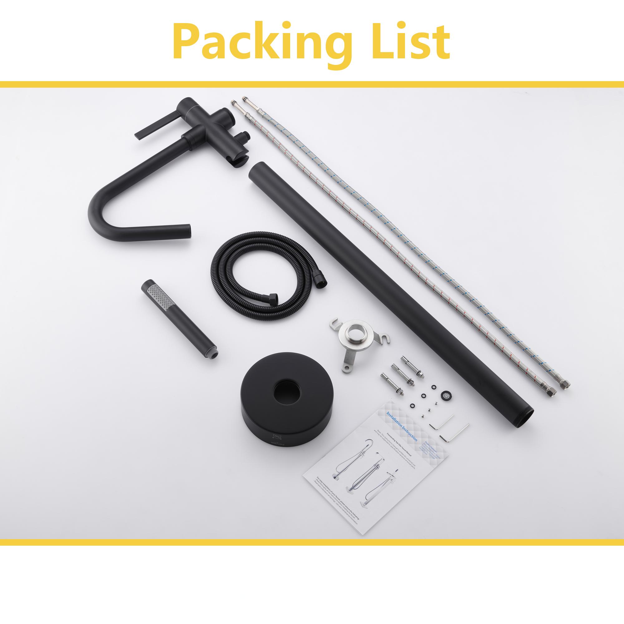 Solid Brass Floor Mount Bathtub Faucet with Hand Shower and High Arc Spout