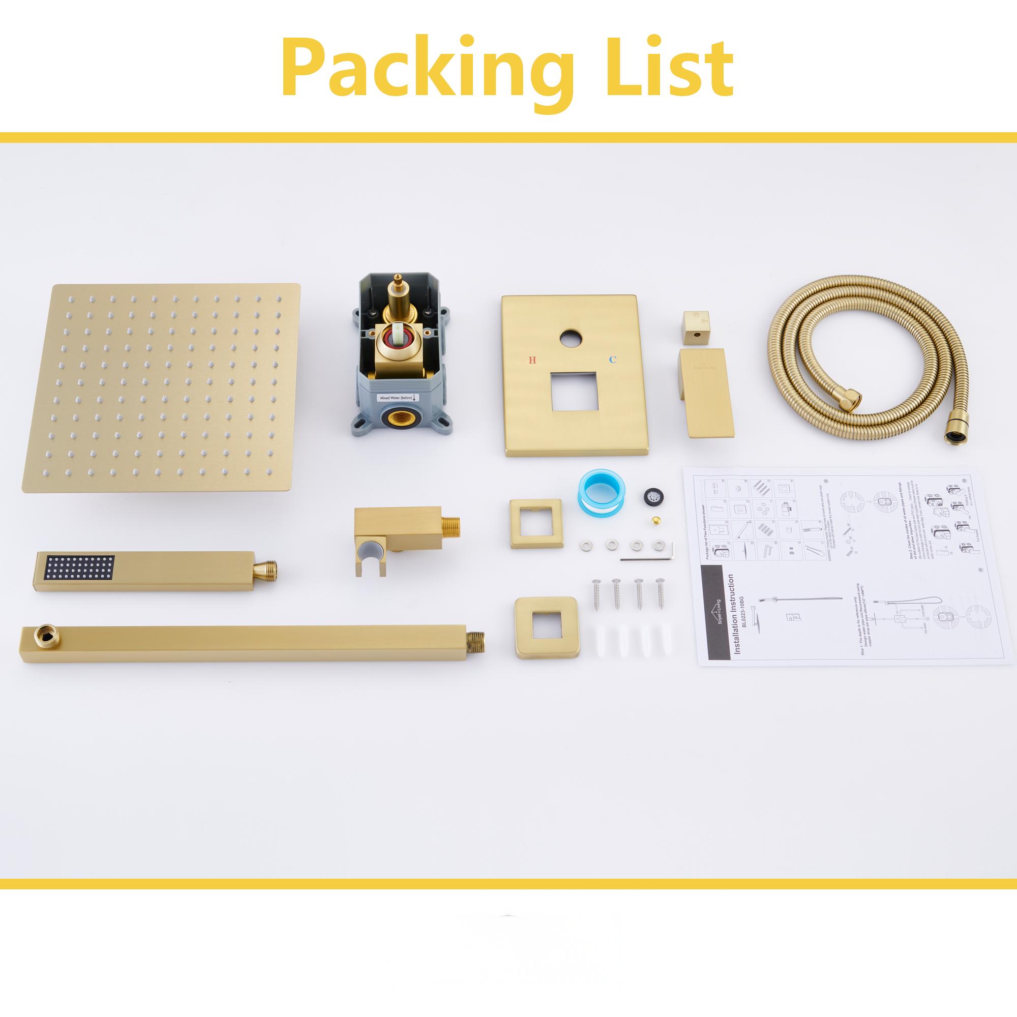 10" Brushed Gold Stainless Steel Rain Shower System with Balance Valve