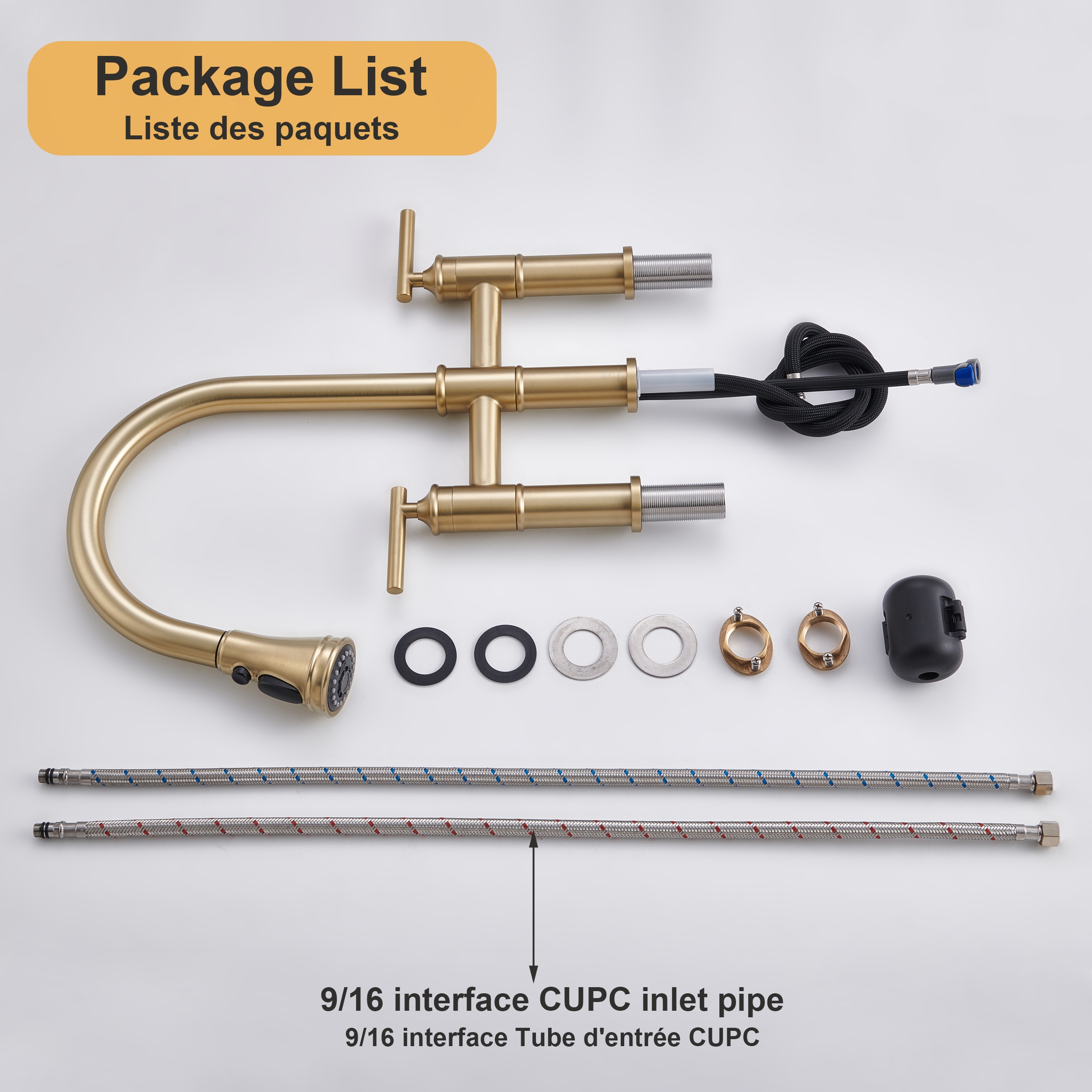 Bridge Style Pull-Down Kitchen Faucet with Double Handles & 3-Mode Spray