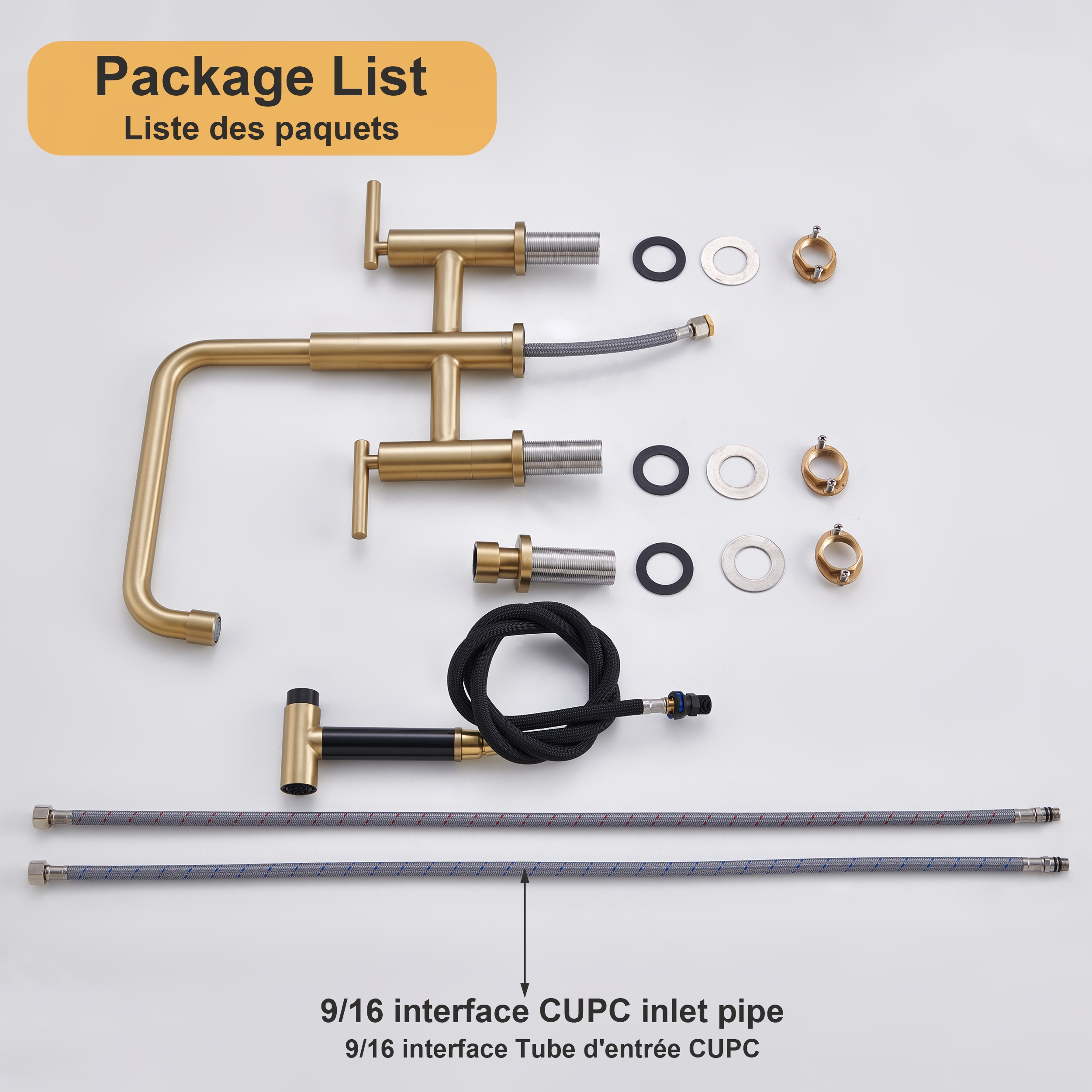 Pull-Down Bridge Kitchen Faucet with Double Handles & Bubbler Aerator