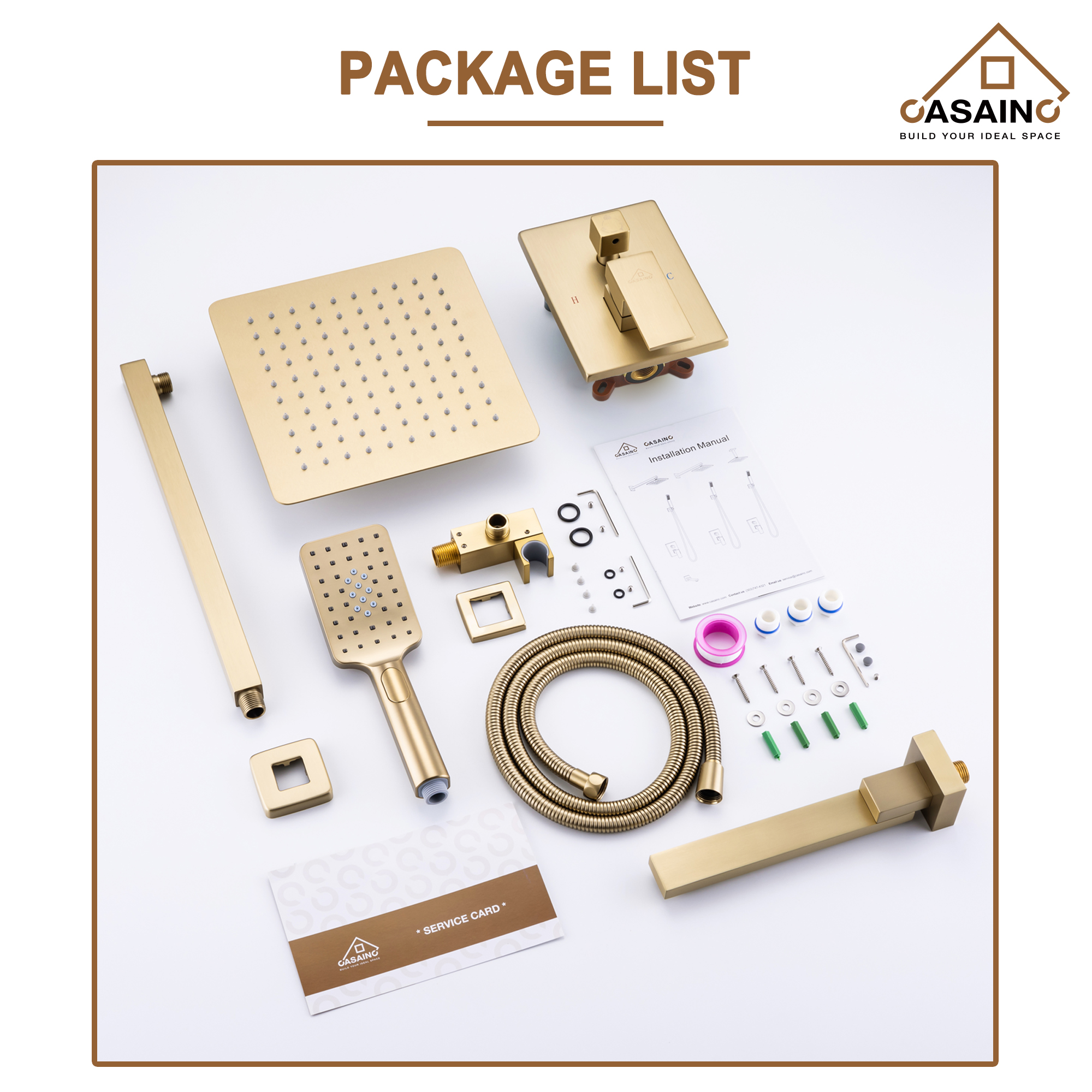 12" Shower System Square Top 3-Function Showerhead