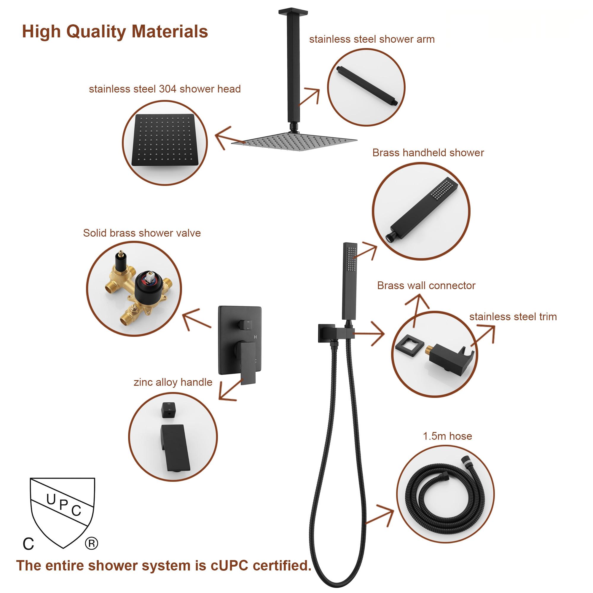 10" Square Bathroom Ceiling-Mount Shower System with Handheld Shower