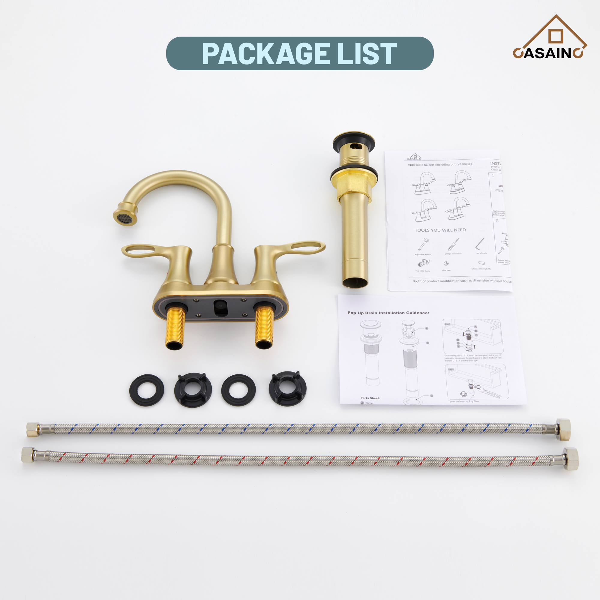 Casainc 4 Inch 2-Handle Centerset Bathroom Sink Faucet 360° Swivel Spout Vanity Faucet