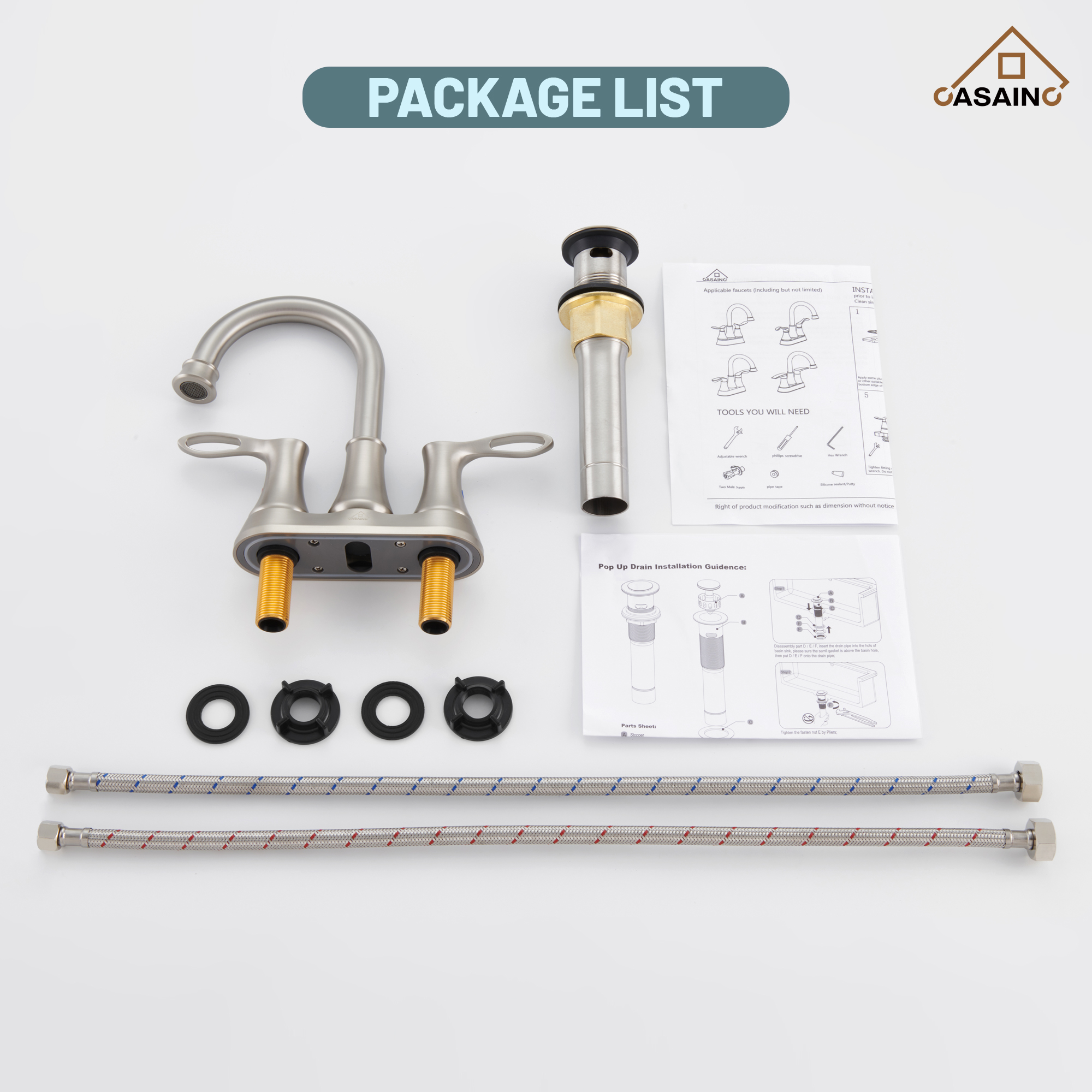 Casainc 4 Inch 2-Handle Centerset Bathroom Sink Faucet 360° Swivel Spout Vanity Faucet