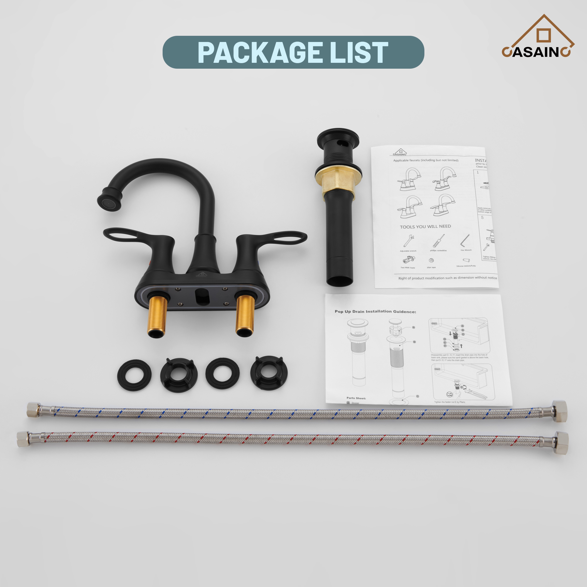 Casainc 4 Inch 2-Handle Centerset Bathroom Sink Faucet 360° Swivel Spout Vanity Faucet