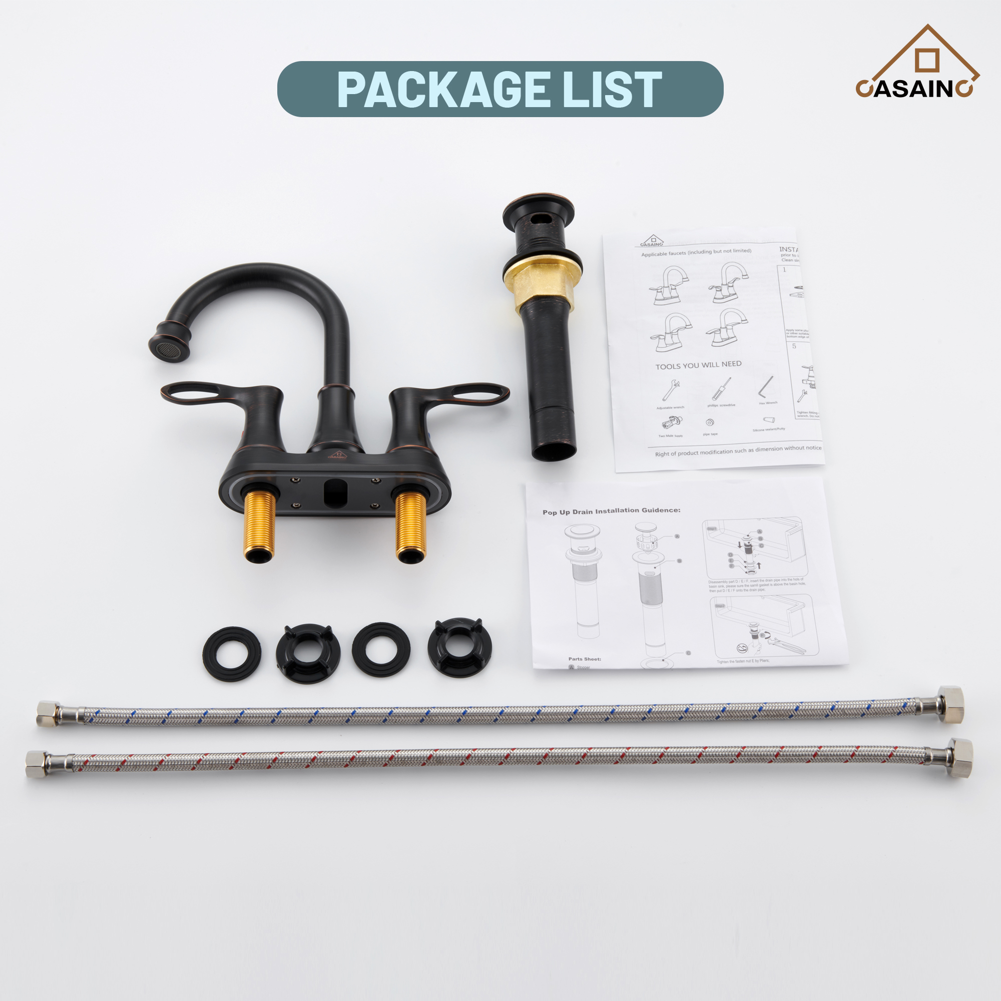 Casainc 4 Inch 2-Handle Centerset Bathroom Sink Faucet 360° Swivel Spout Vanity Faucet