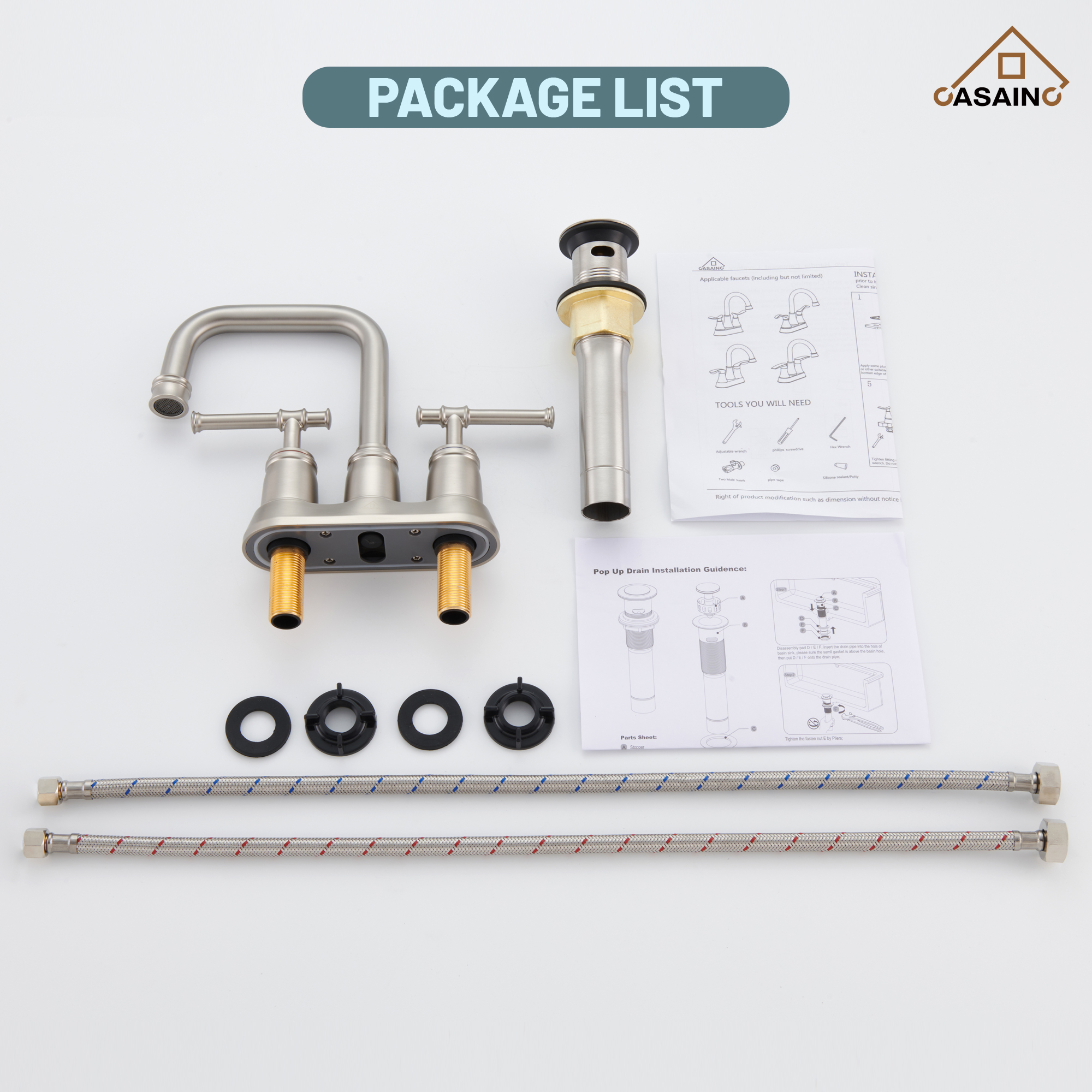 Casainc 4 Inch 2-Handle Centerset for Bathroom Sink Vanity Faucet 360° Swivel Spout