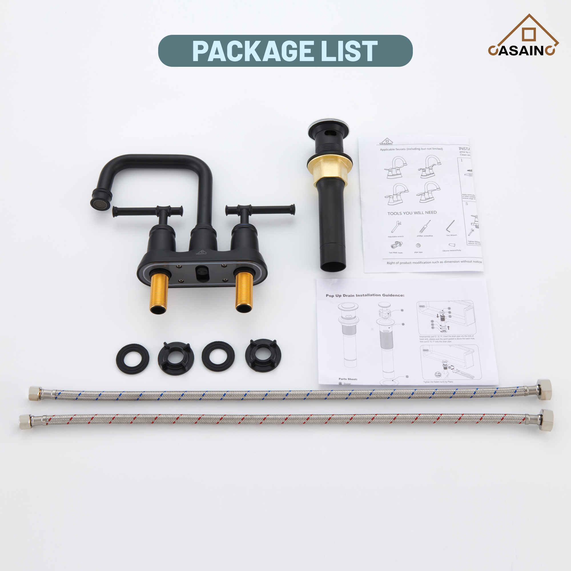 Casainc 4 Inch 2-Handle Centerset for Bathroom Sink Vanity Faucet 360° Swivel Spout