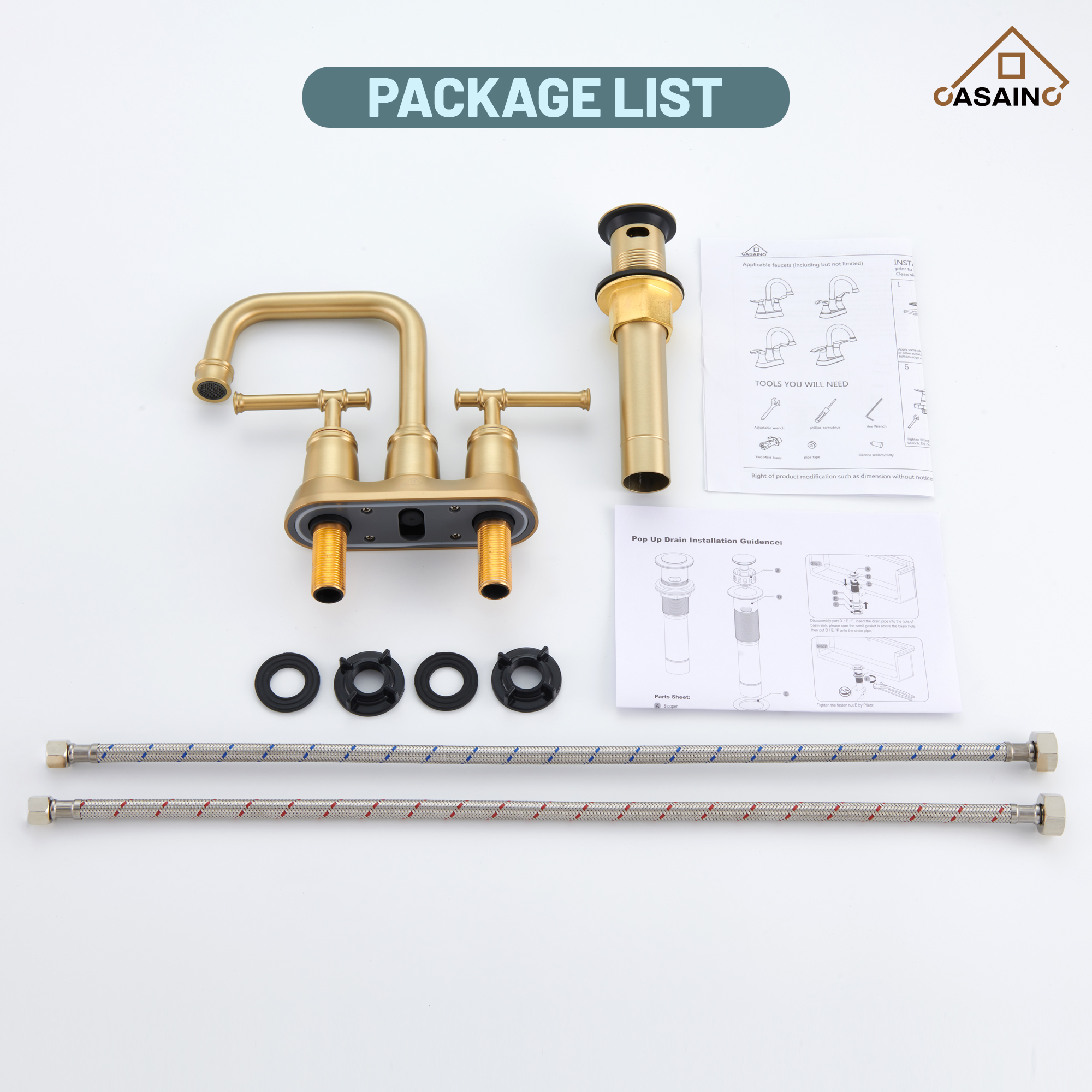 Casainc 4 Inch 2-Handle Centerset for Bathroom Sink Vanity Faucet 360° Swivel Spout