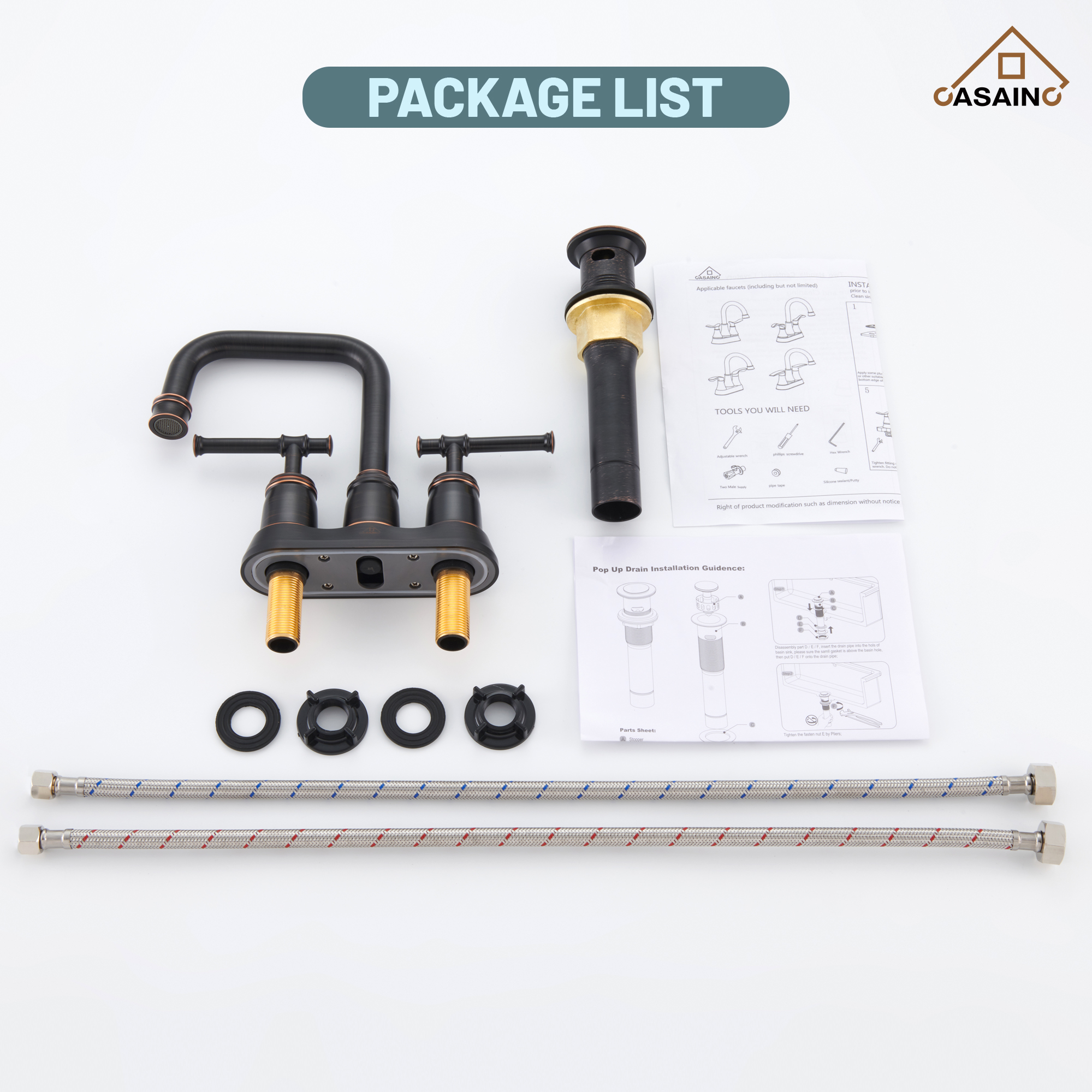 Casainc 4 Inch 2-Handle Centerset for Bathroom Sink Vanity Faucet 360° Swivel Spout