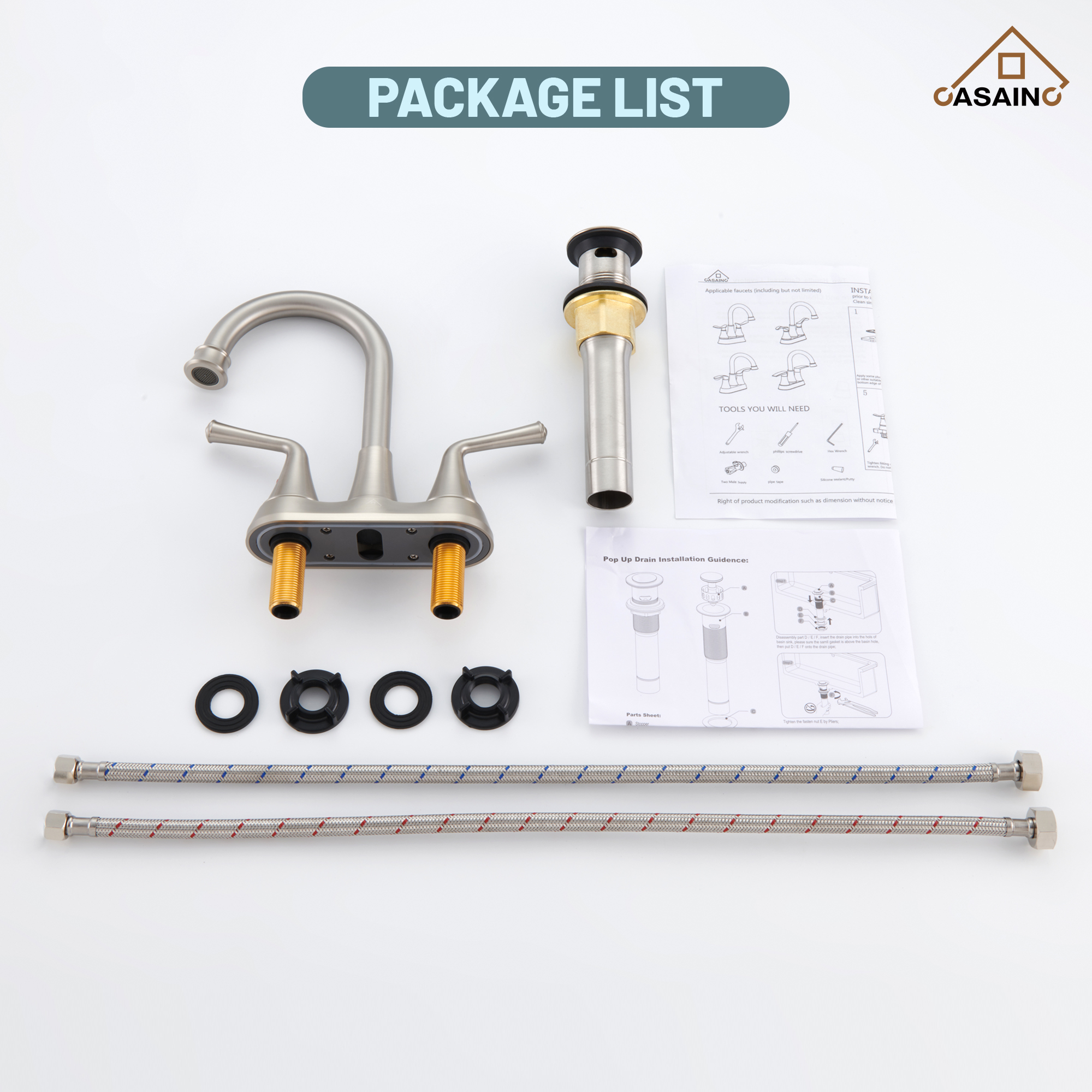 Casainc 4 Inch 2-Handle Centerset Bathroom Faucet for Bathroom Sink Vanity Faucet 360° Swivel Spout