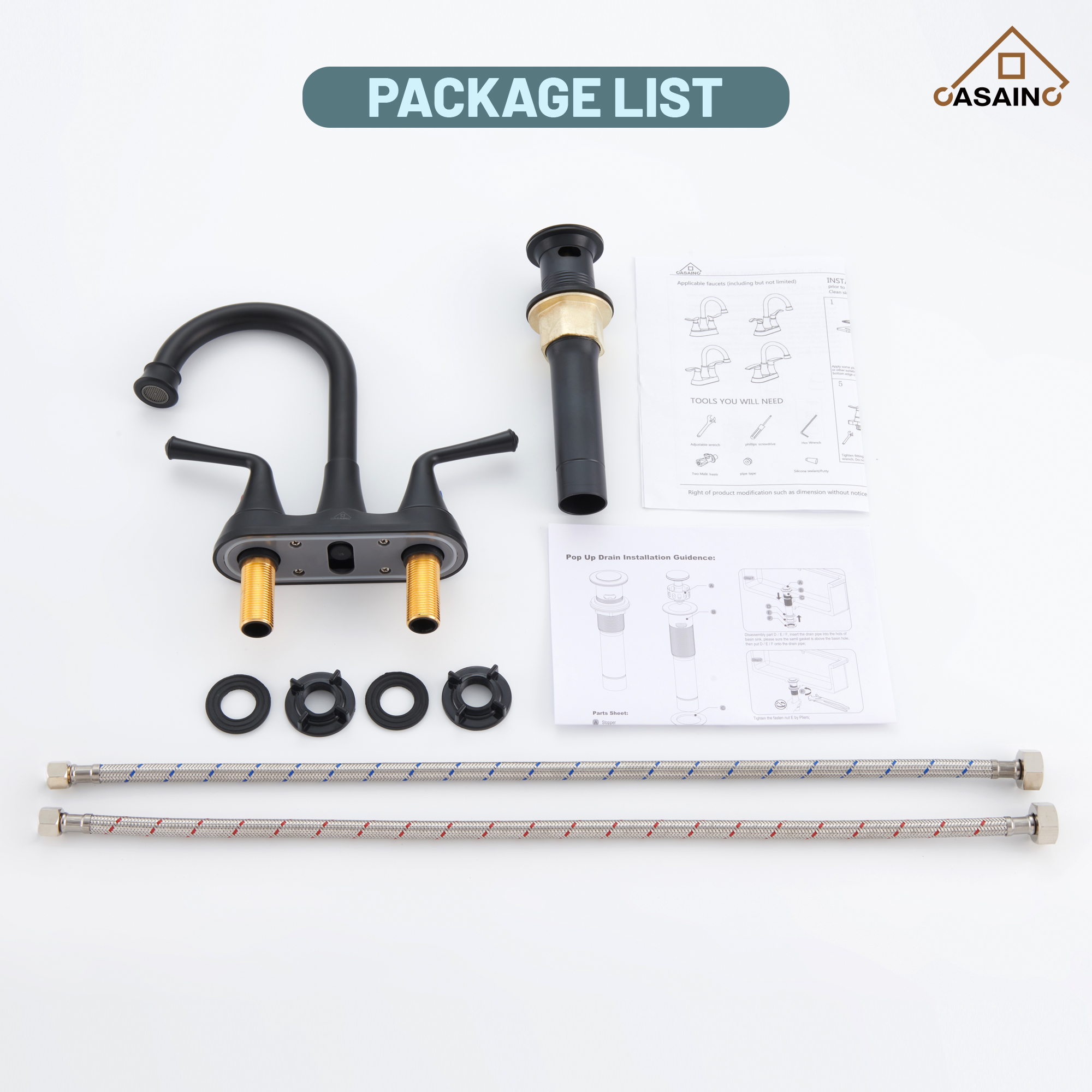 Casainc 4 Inch 2-Handle Centerset Bathroom Faucet for Bathroom Sink Vanity Faucet 360° Swivel Spout