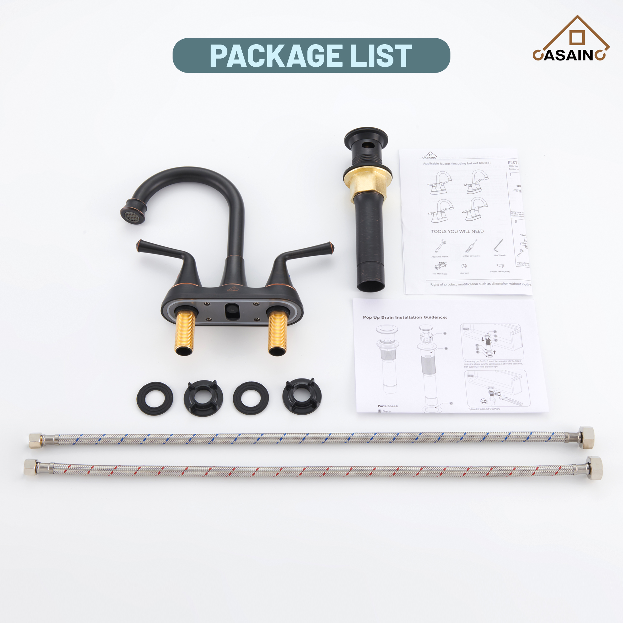 Casainc 4 Inch 2-Handle Centerset Bathroom Faucet for Bathroom Sink Vanity Faucet 360° Swivel Spout