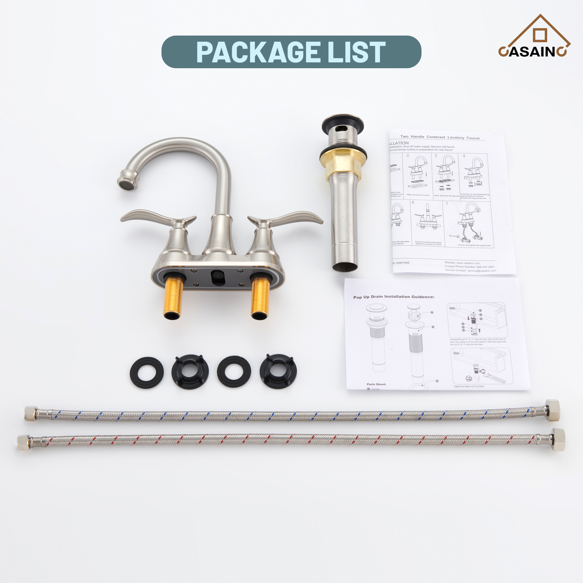 Casainc 2-Handle Centerset Bathroom Faucet for Bathroom Sink Vanity Faucet 360° Swivel Spout