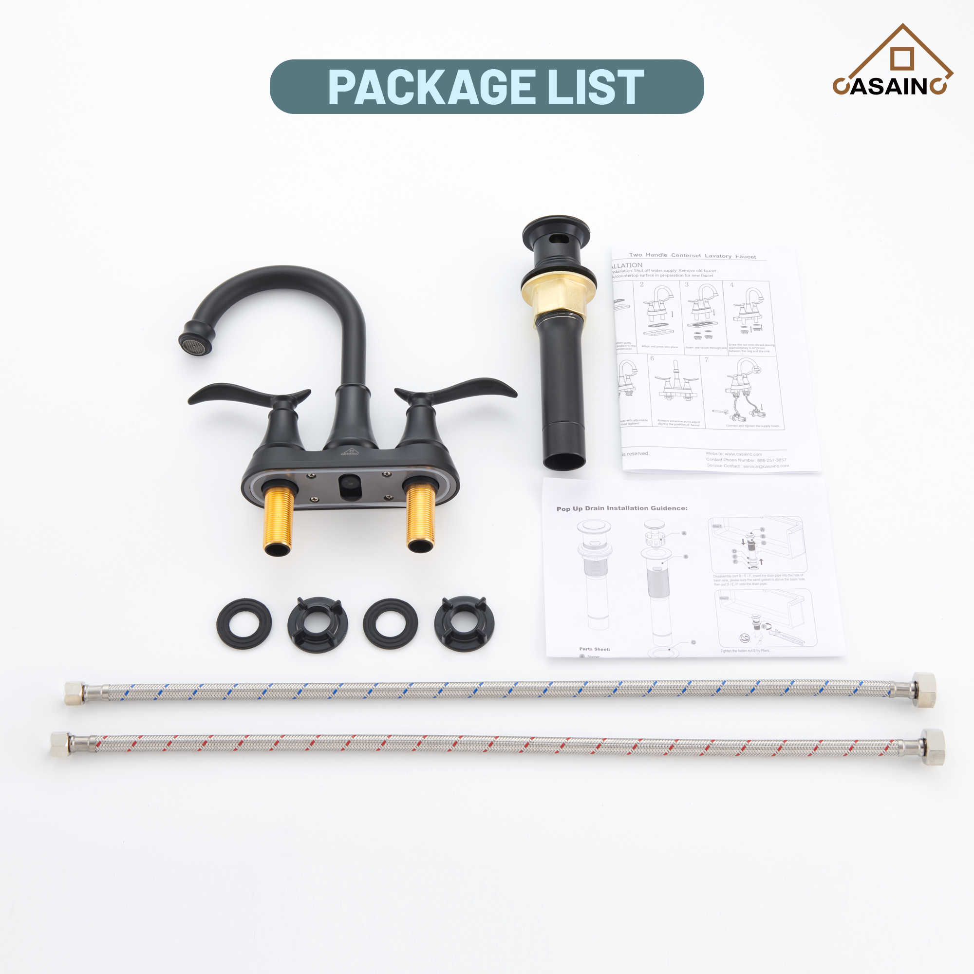 Casainc 2-Handle Centerset Bathroom Faucet for Bathroom Sink Vanity Faucet 360° Swivel Spout