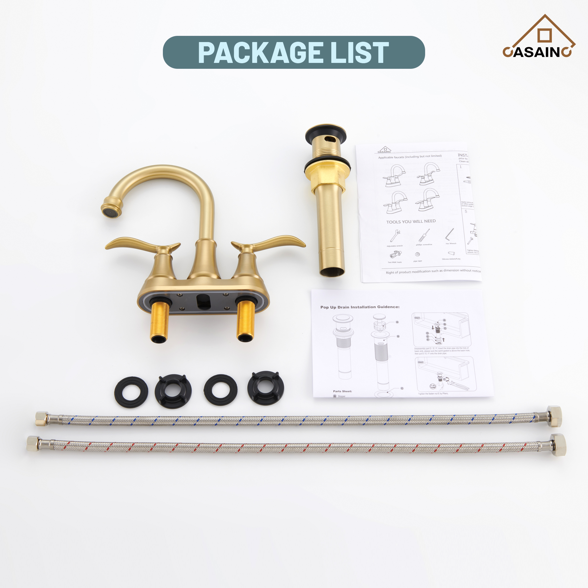 Casainc 2-Handle Centerset Bathroom Faucet for Bathroom Sink Vanity Faucet 360° Swivel Spout