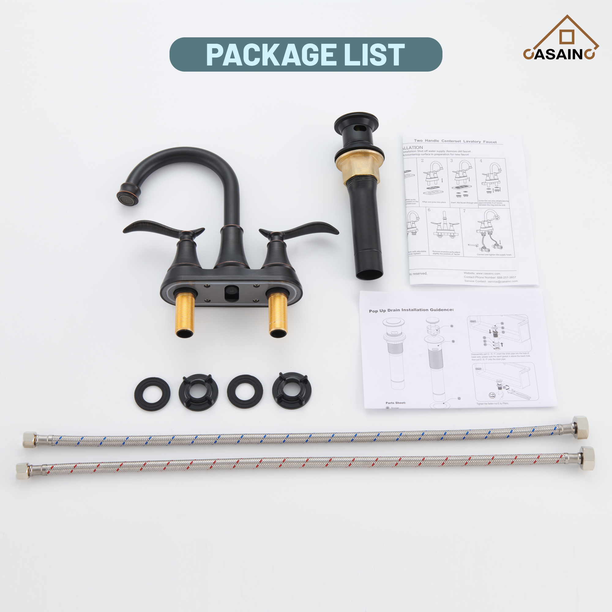 Casainc 2-Handle Centerset Bathroom Faucet for Bathroom Sink Vanity Faucet 360° Swivel Spout