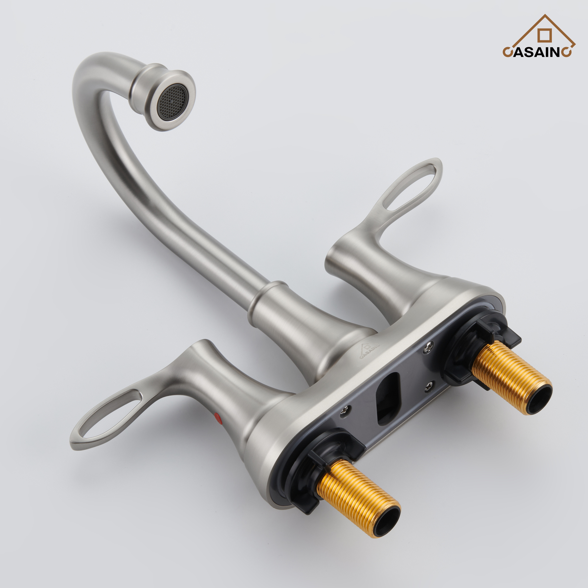 Casainc 4 Inch 2-Handle Centerset Bathroom Sink Faucet 360° Swivel Spout Vanity Faucet