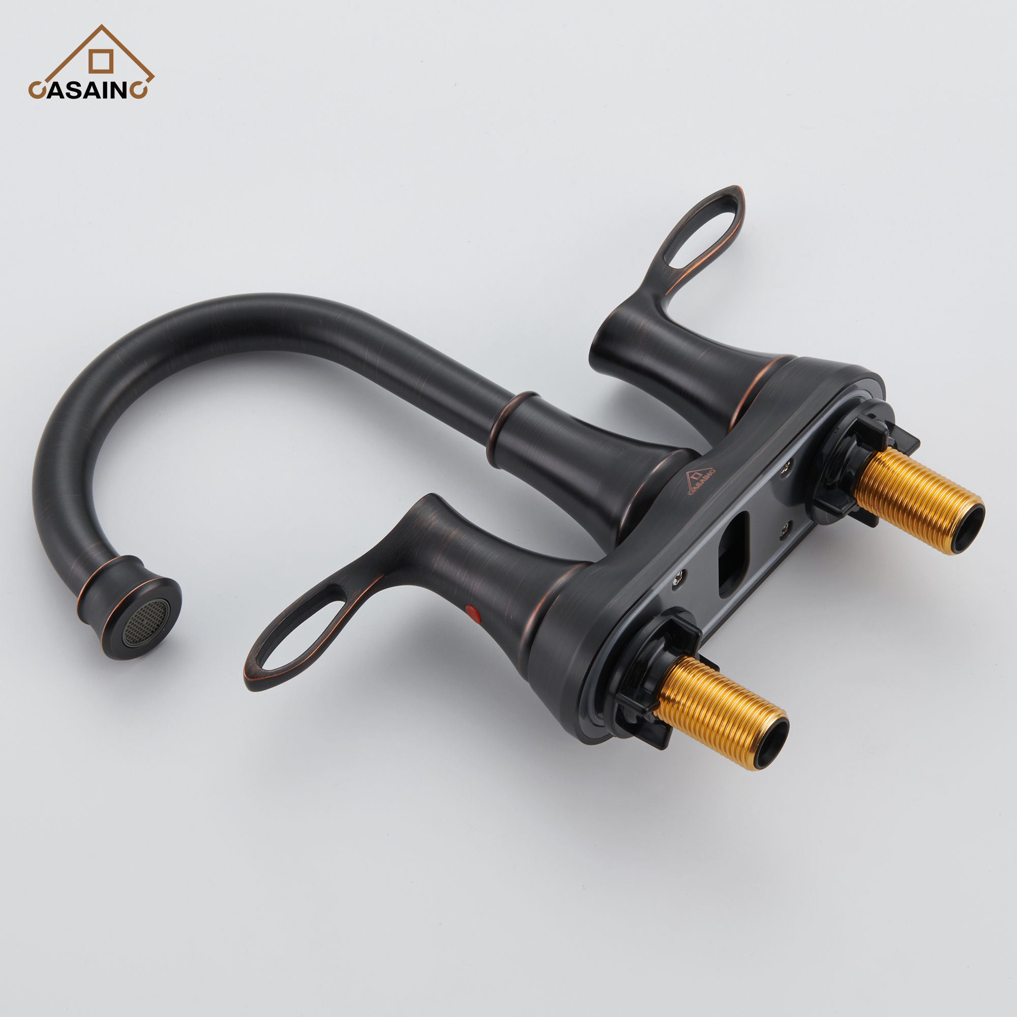 Casainc 4 Inch 2-Handle Centerset Bathroom Sink Faucet 360° Swivel Spout Vanity Faucet