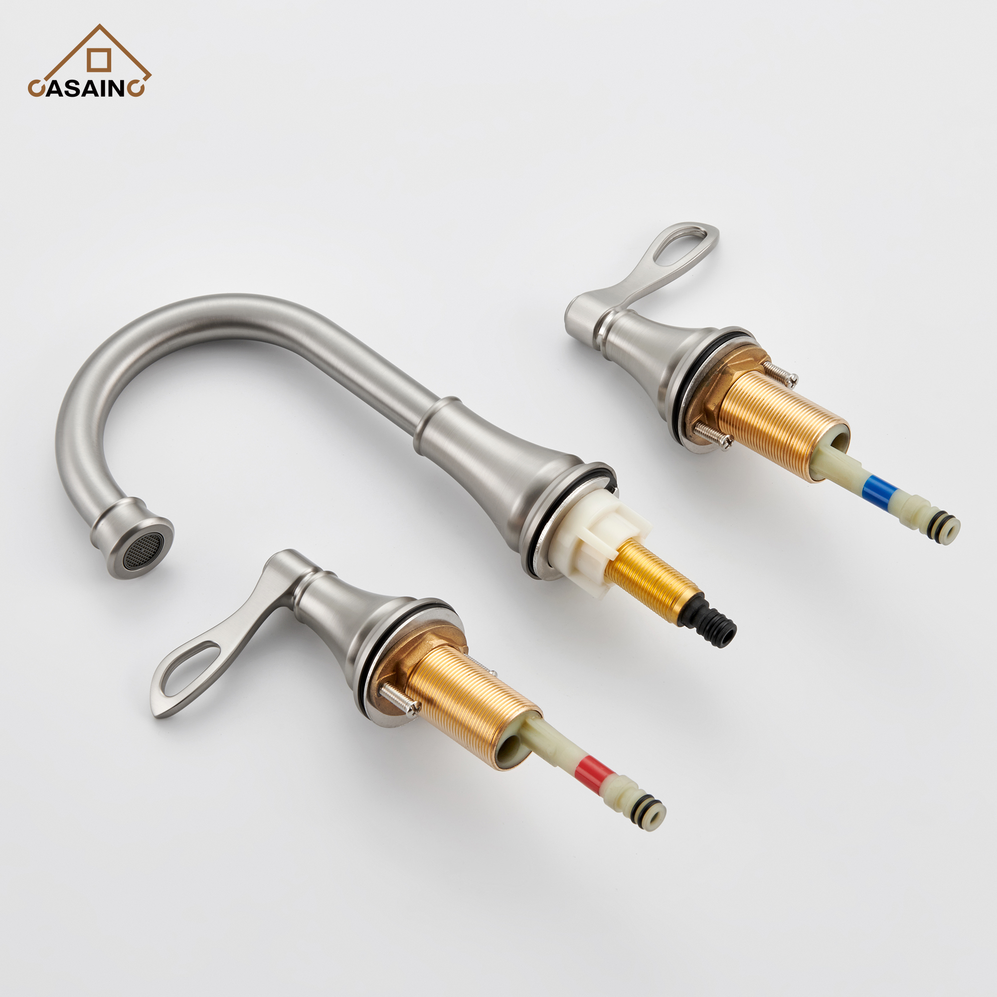 Casainc 8" Brass Bathroom Sink Faucet 3 Hole Gold Bathroom Faucet  2 Handle Gold Faucet for Bathroom Sink with Pop-up Drain Assembly Widespread Vanity Faucets