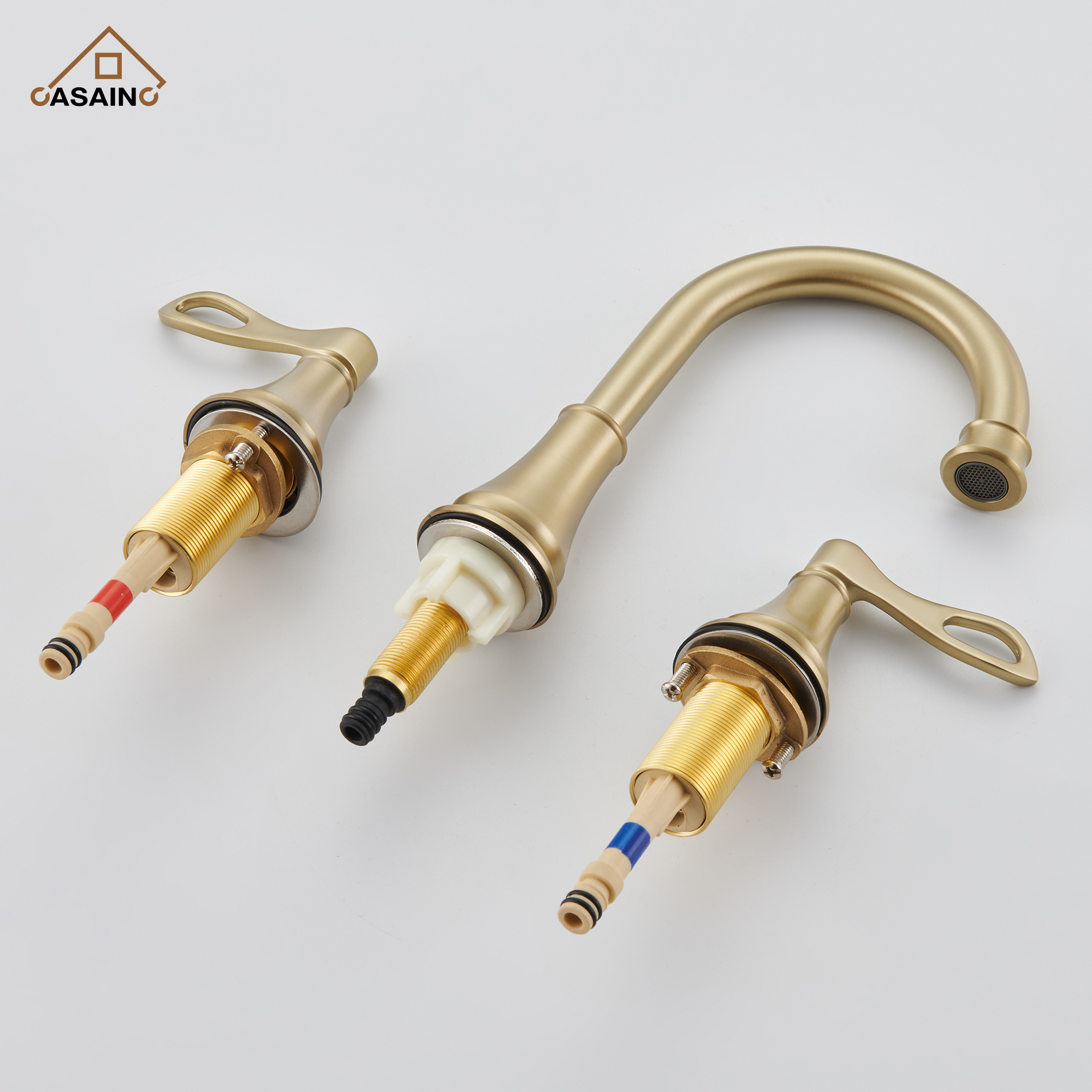 Casainc 8" Brass Bathroom Sink Faucet 3 Hole Gold Bathroom Faucet  2 Handle Gold Faucet for Bathroom Sink with Pop-up Drain Assembly Widespread Vanity Faucets