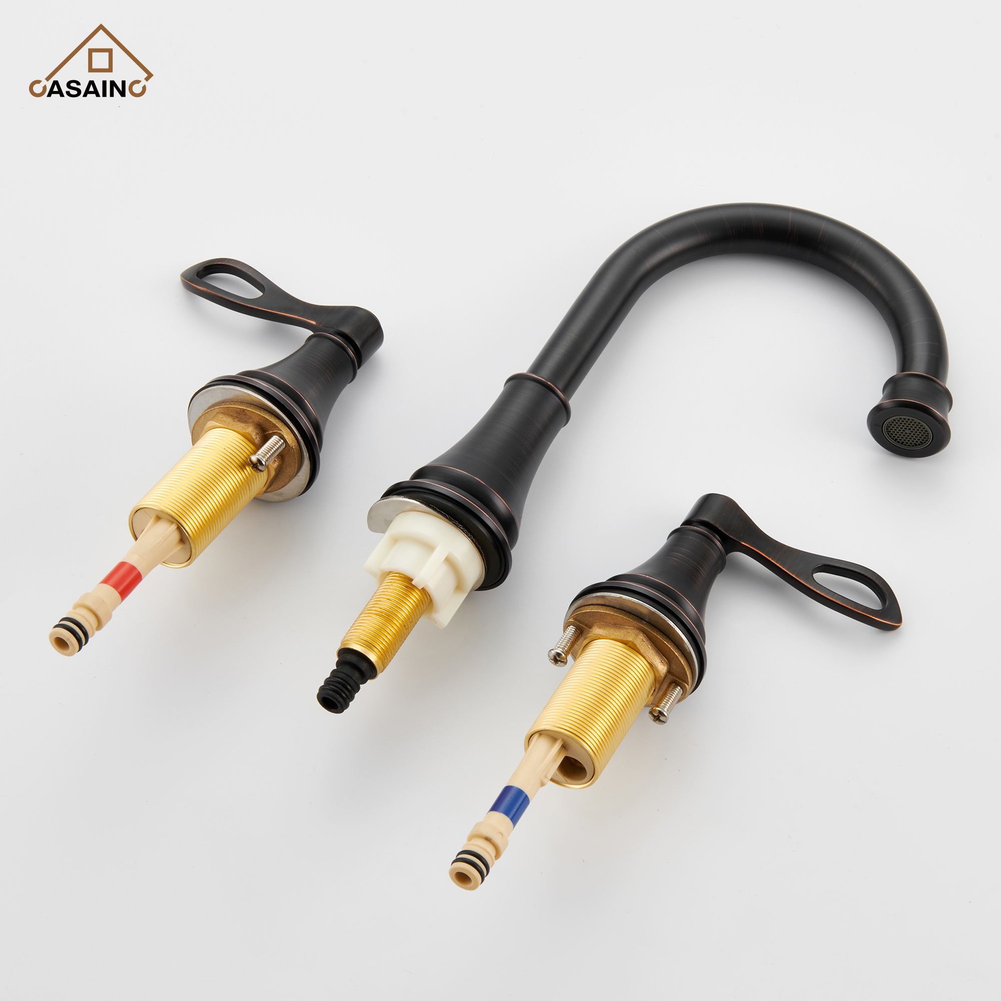 Casainc 8" Brass Bathroom Sink Faucet 3 Hole Gold Bathroom Faucet  2 Handle Gold Faucet for Bathroom Sink with Pop-up Drain Assembly Widespread Vanity Faucets