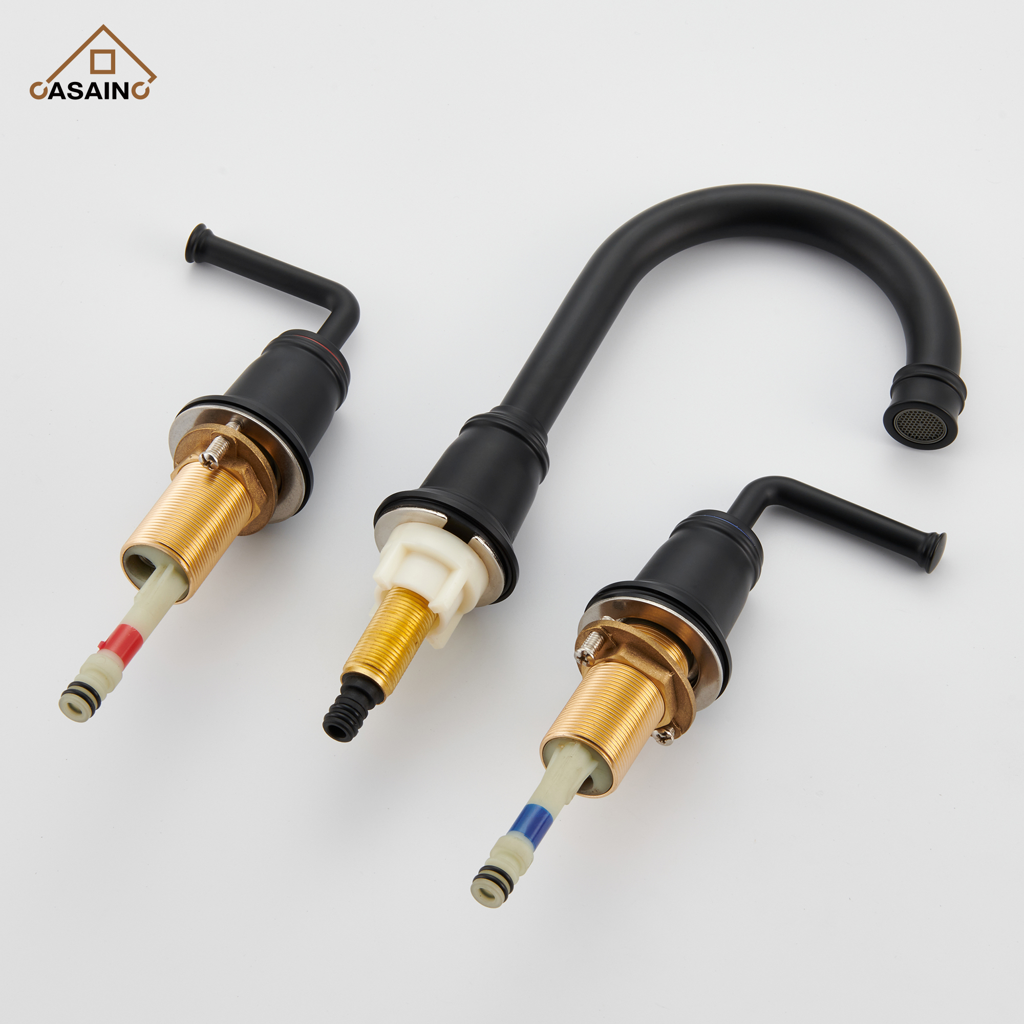 Casainc 8" Brass Bathroom Sink Faucet 2 Handle 3 Hole Gold Bathroom Faucet for Bathroom Sink with Pop-up Drain Assembly Widespread Vanity Faucets