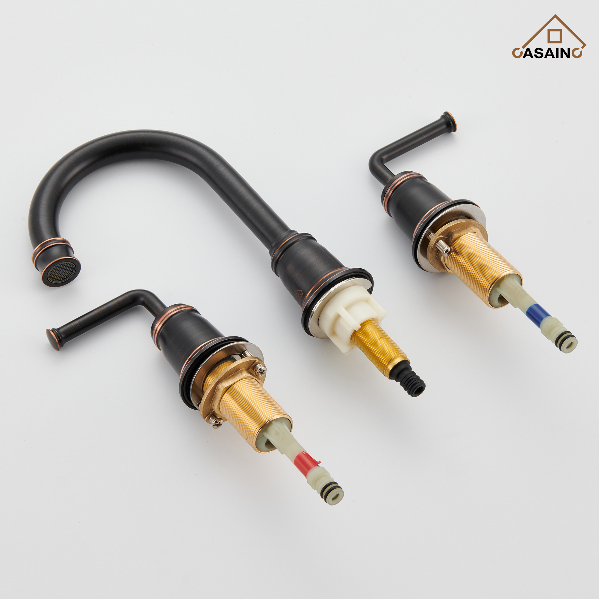 Casainc 8" Brass Bathroom Sink Faucet 2 Handle 3 Hole Gold Bathroom Faucet for Bathroom Sink with Pop-up Drain Assembly Widespread Vanity Faucets