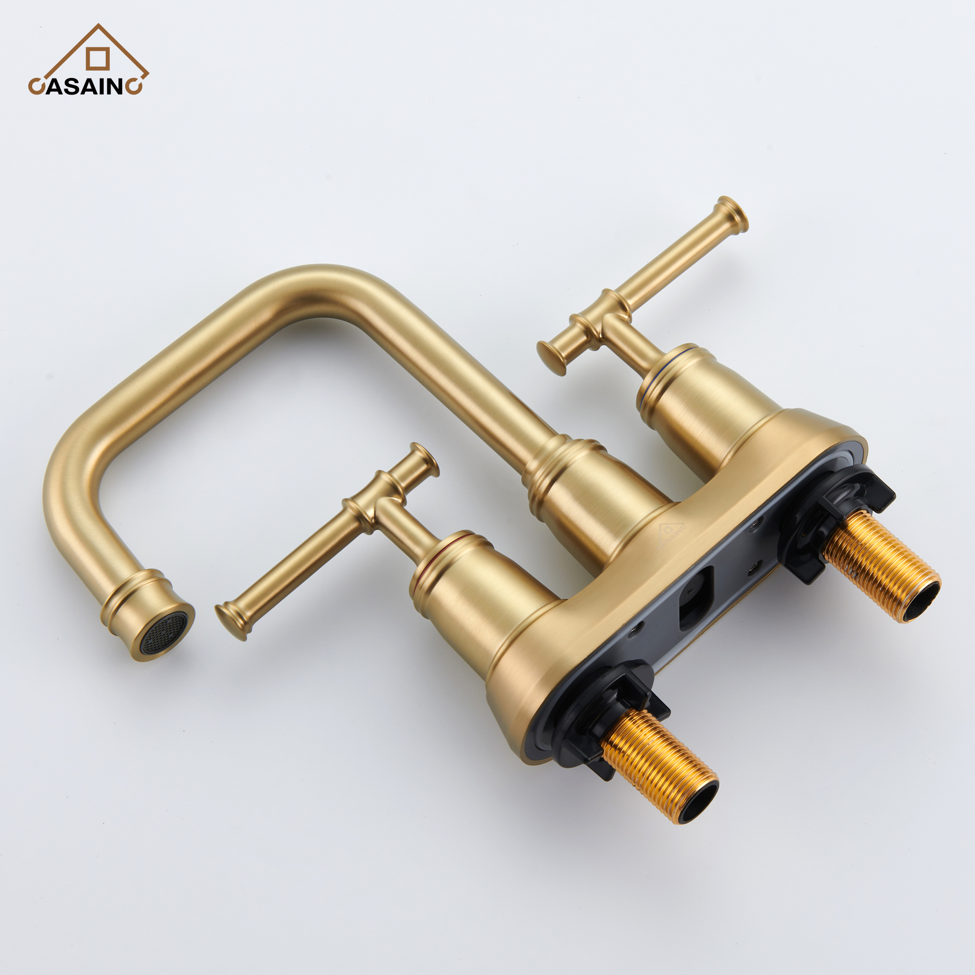 Casainc 4 Inch 2-Handle Centerset for Bathroom Sink Vanity Faucet 360° Swivel Spout