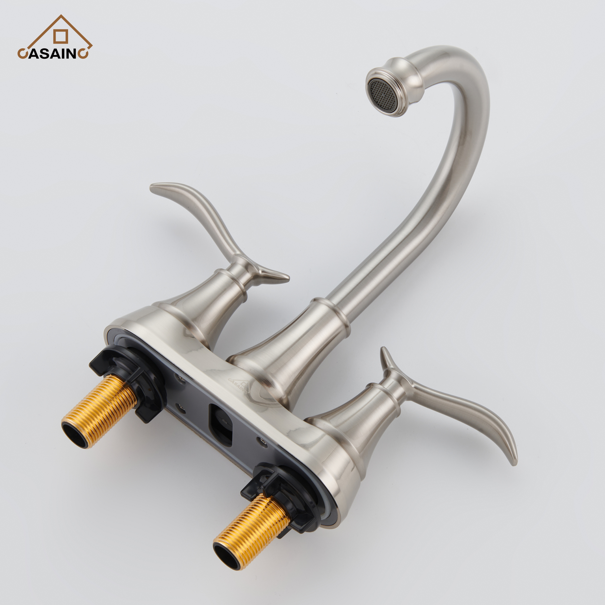 Casainc 2-Handle Centerset Bathroom Faucet for Bathroom Sink Vanity Faucet 360° Swivel Spout