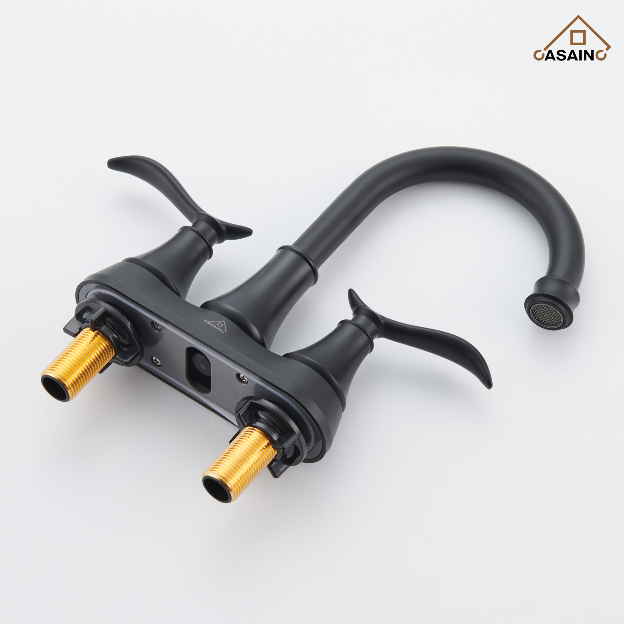 Casainc 2-Handle Centerset Bathroom Faucet for Bathroom Sink Vanity Faucet 360° Swivel Spout