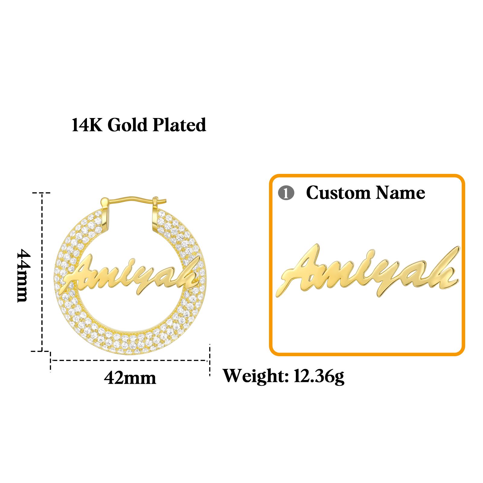 Custom Name Hoop Earrings in 14K Gold Plated for Women