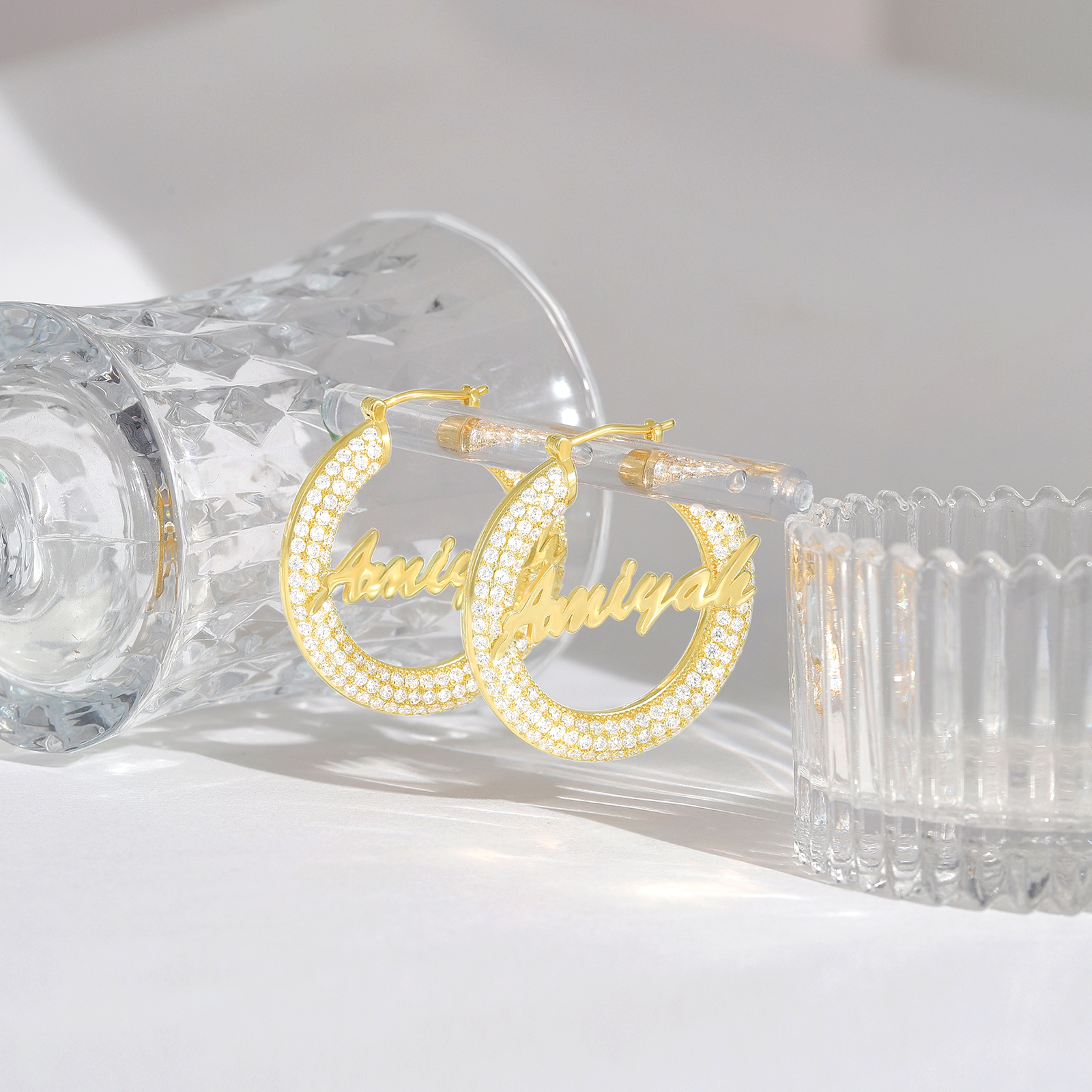 Custom Name Hoop Earrings in 14K Gold Plated for Women